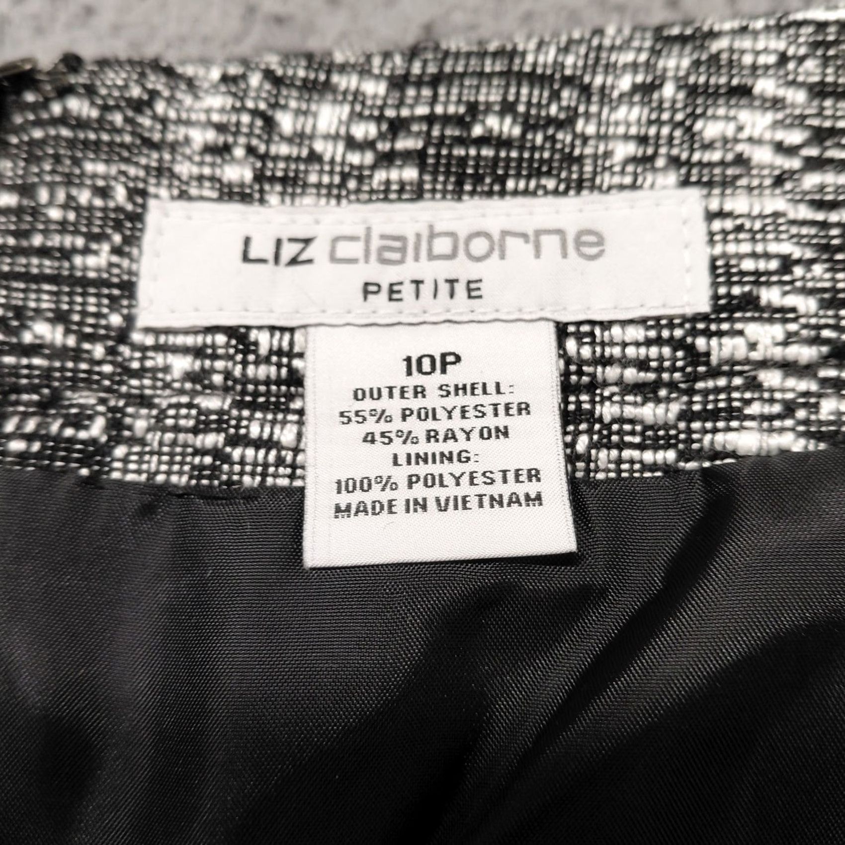 Liz Claiborne Liz Claiborne Skirt Women 10P Petite Short Tweed Lined Ribbon Trim Black/White Pencil Style Vintage No Size 32" / US 10 / IT 46 - 7 Thumbnail