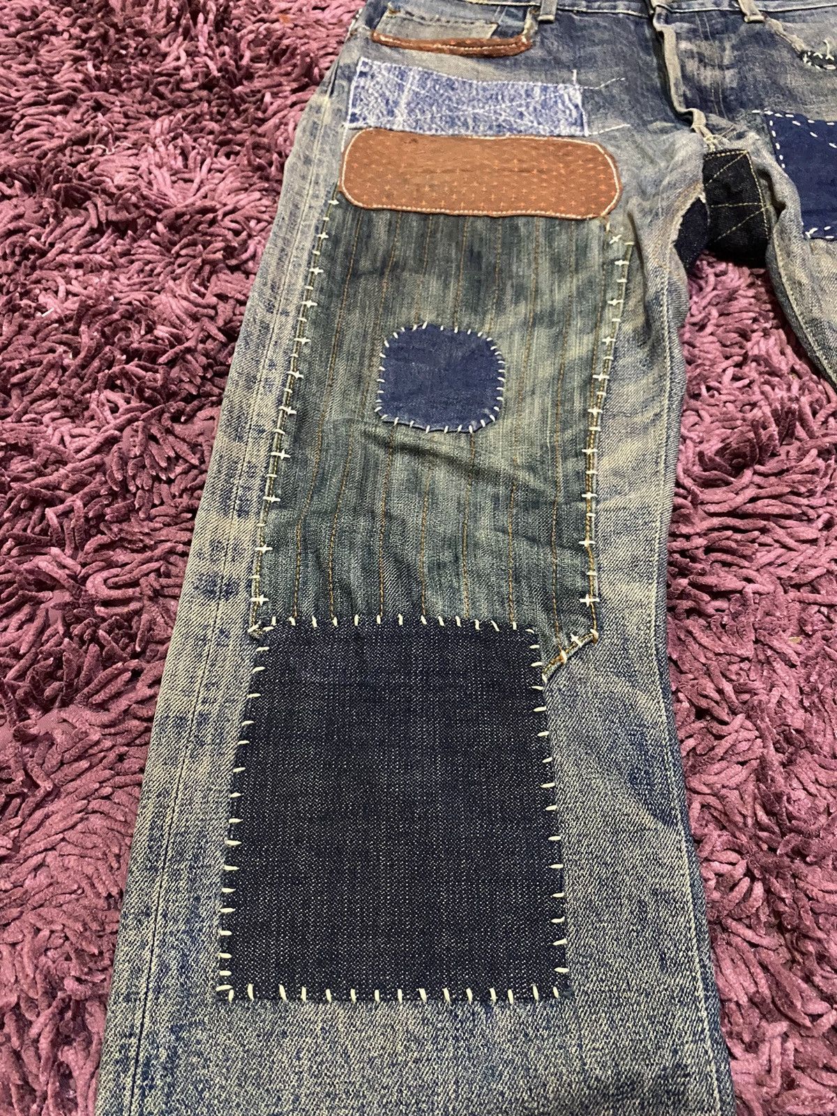 Vintage VTG Kapital Inspired Sashiko Boro Patchwork Jeans Selvedge Size US 33 - 5 Thumbnail