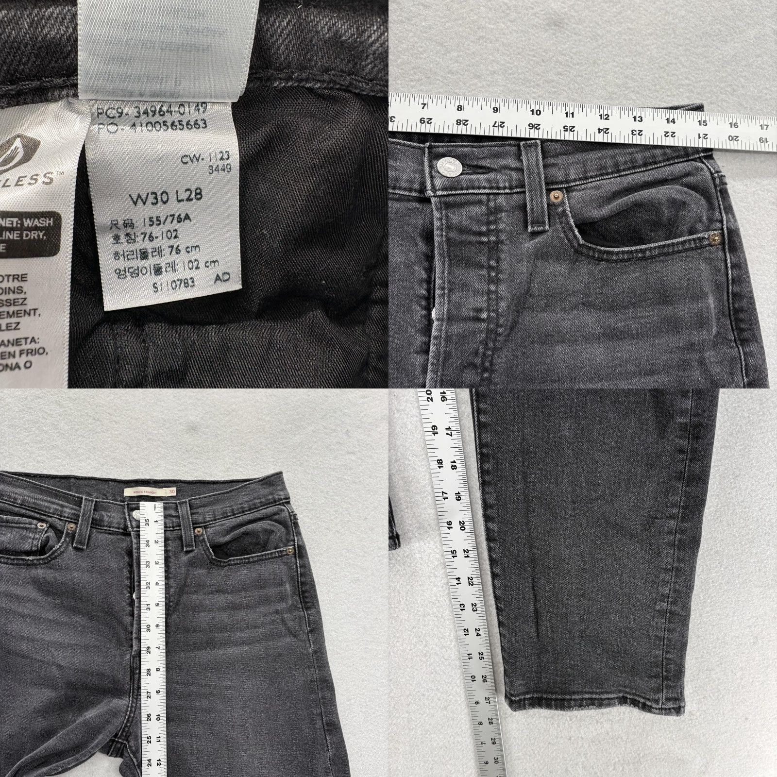 Levi's Levi's Wedgie Straight Jeans Womens 30 Gray Charcoal Wash High Rise Distressed Jeans Size 30" / US 8 / IT 44 - 8 Thumbnail