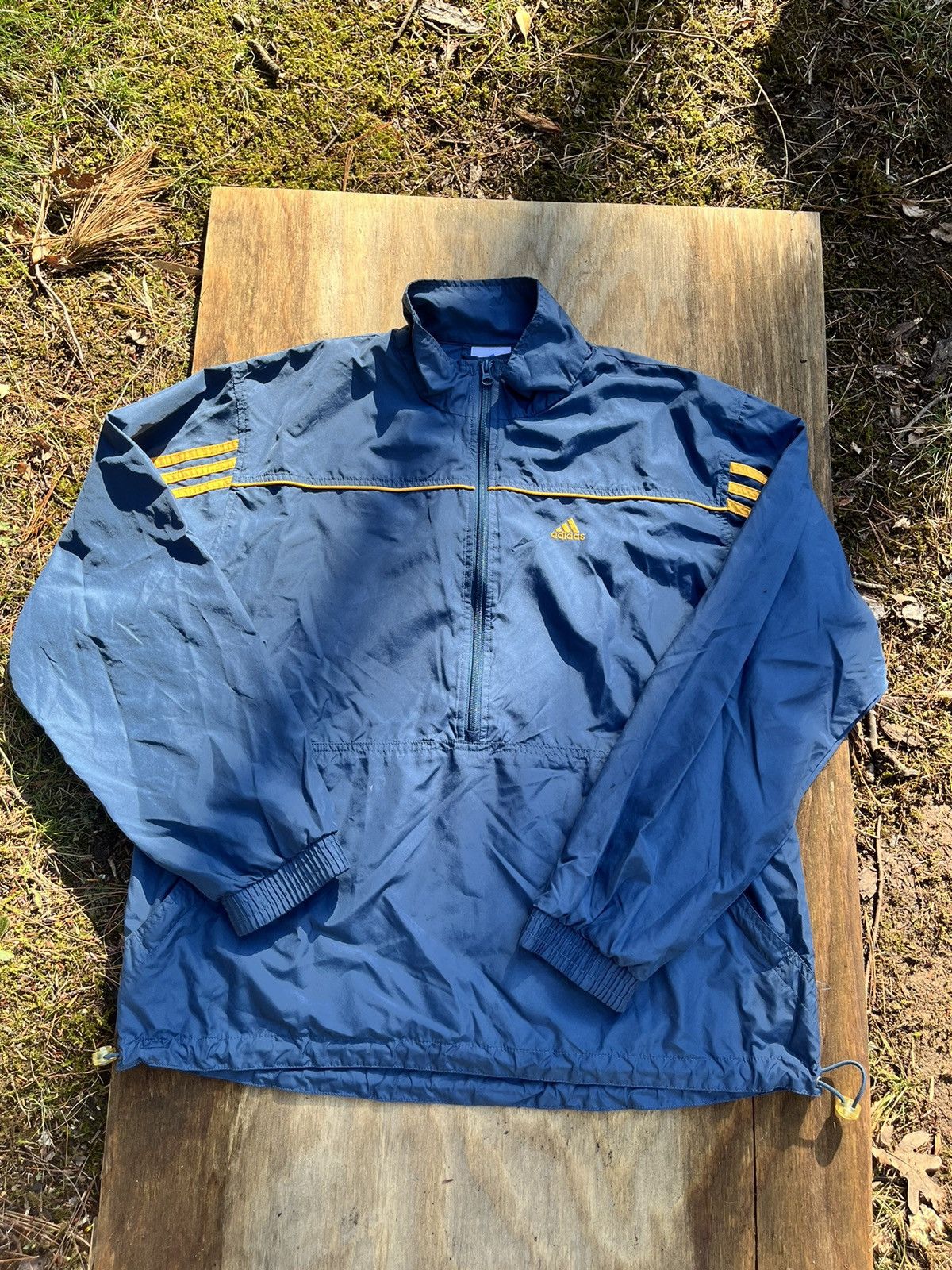 Adidas Yellow and Navy Vintage Adidas Windbreaker Size US L / EU 52-54 / 3 - 1 Thumbnail