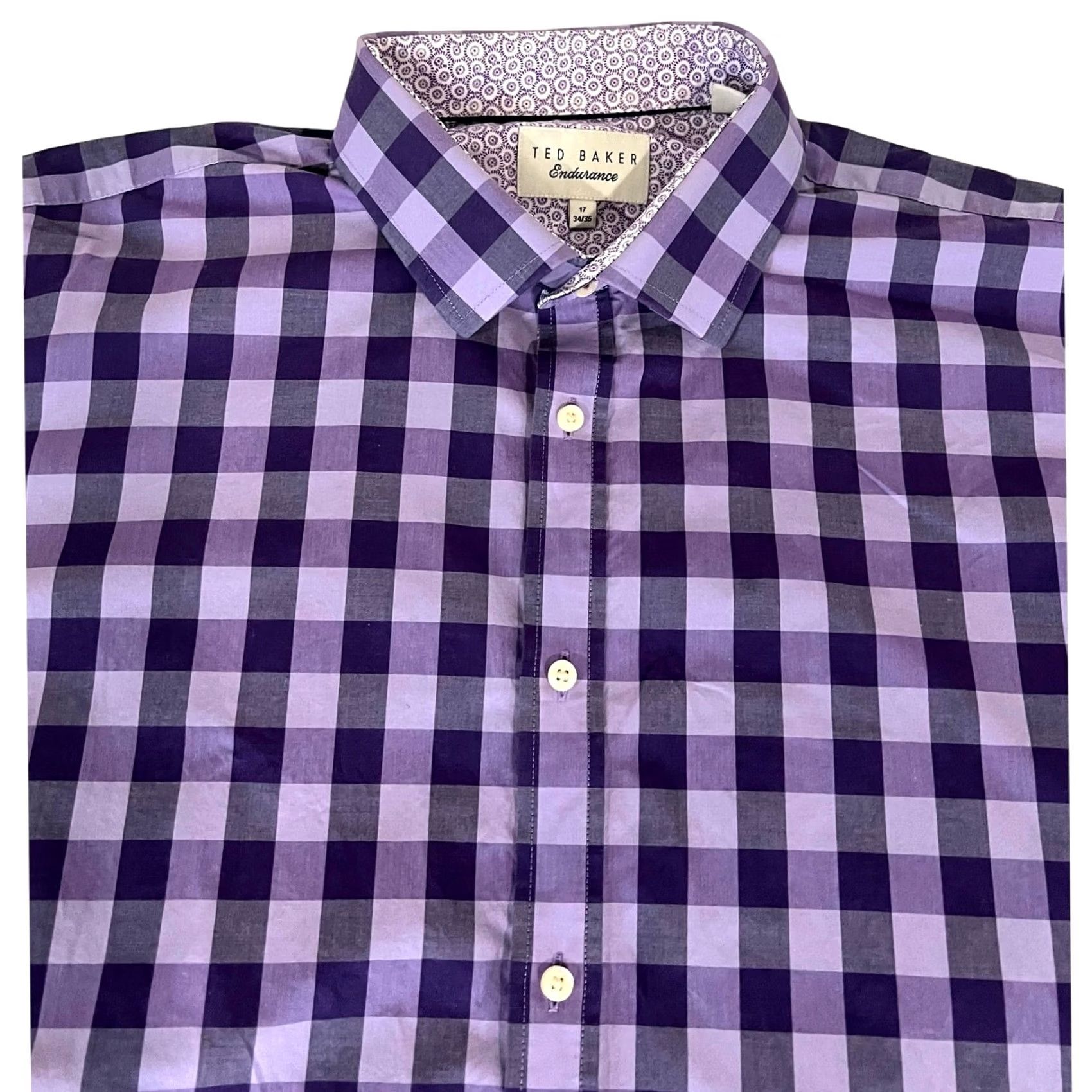 Ted Baker Ted Baker Endurance Men’s Purple Checked Cotton Long Sleeve Shirt-Size 17 34/35-Button Dress Shirt-Adult Mens Size US XL / EU 56 / 4 - 3 Thumbnail