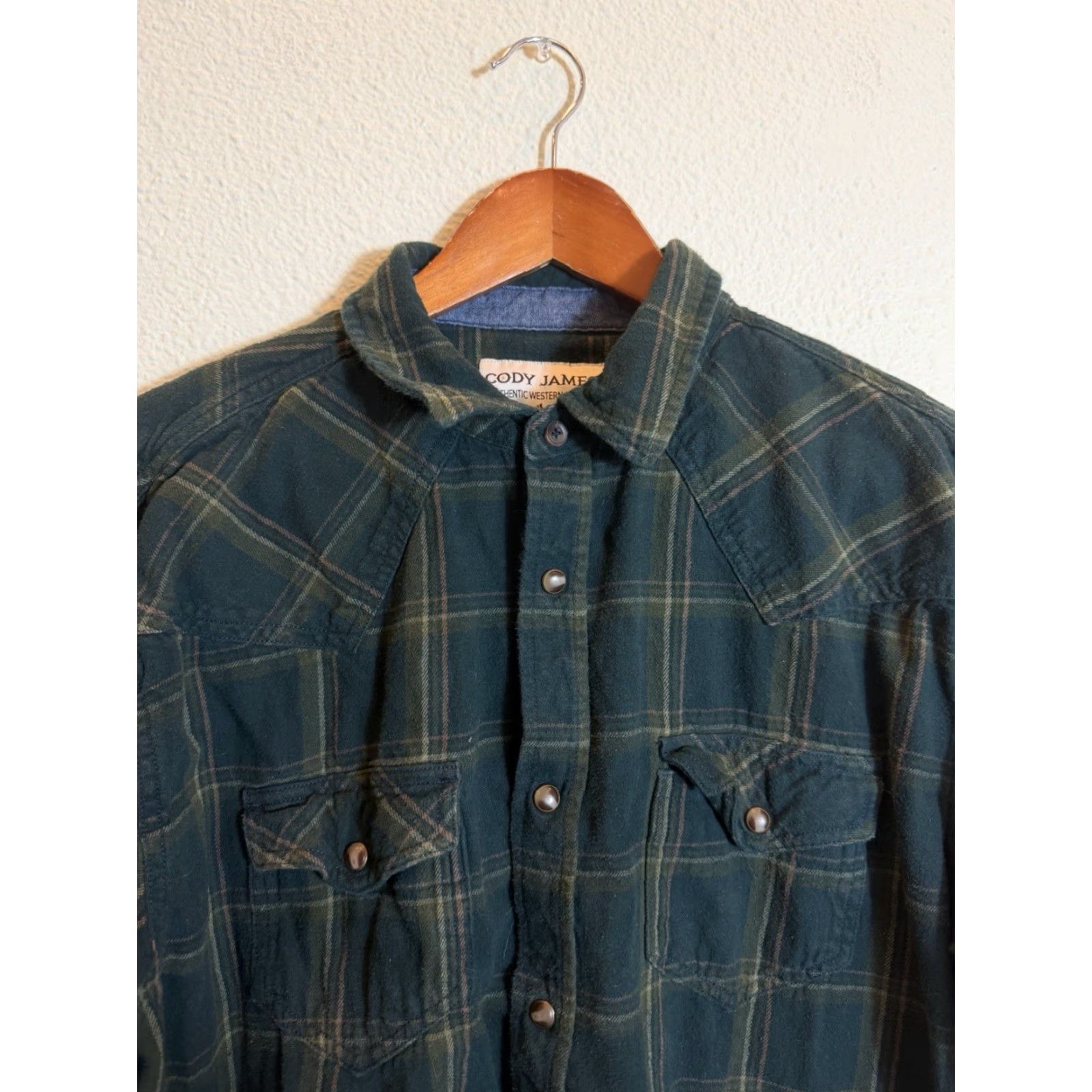 Cody James Cody James Men’s Large Long Sleeve Green Plaid Pearl Snap Flannel Shirt Size US L / EU 52-54 / 3 - 3 Thumbnail