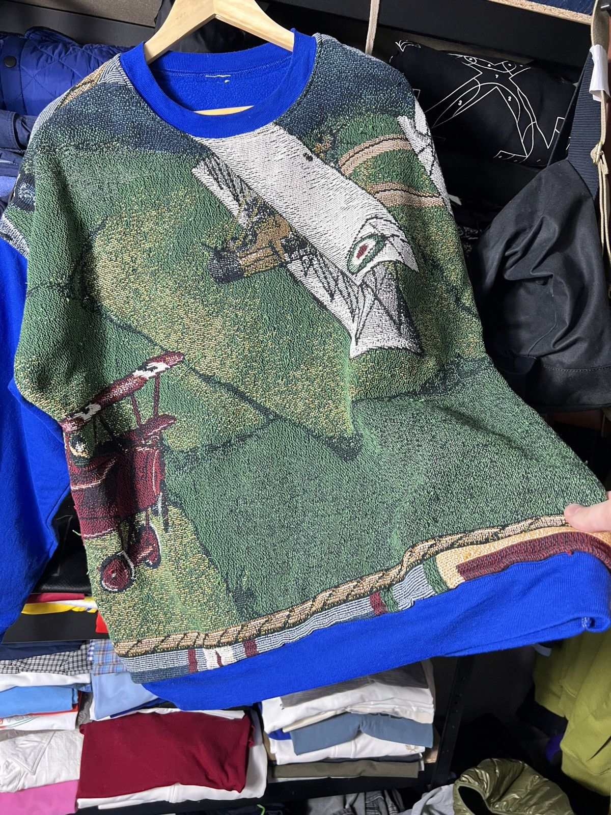 Japanese Brand Custom Handmade Vintage Aviation Tapestry Sweatshirt XL 🛩️💥 Size US XL / EU 56 / 4 - 6 Thumbnail