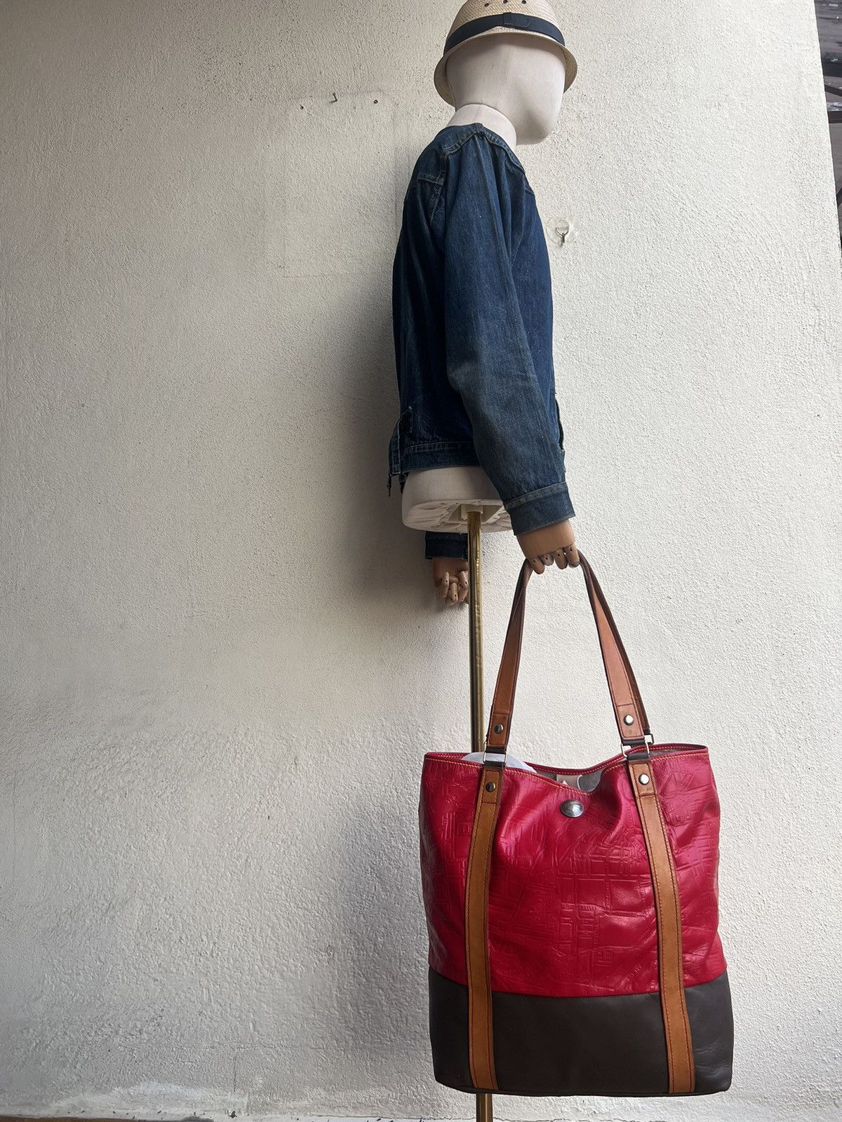 Leather Map Embossed Leather Tote Bag Unknown Japanese Brand Vintage Size ONE SIZE - 3 Thumbnail