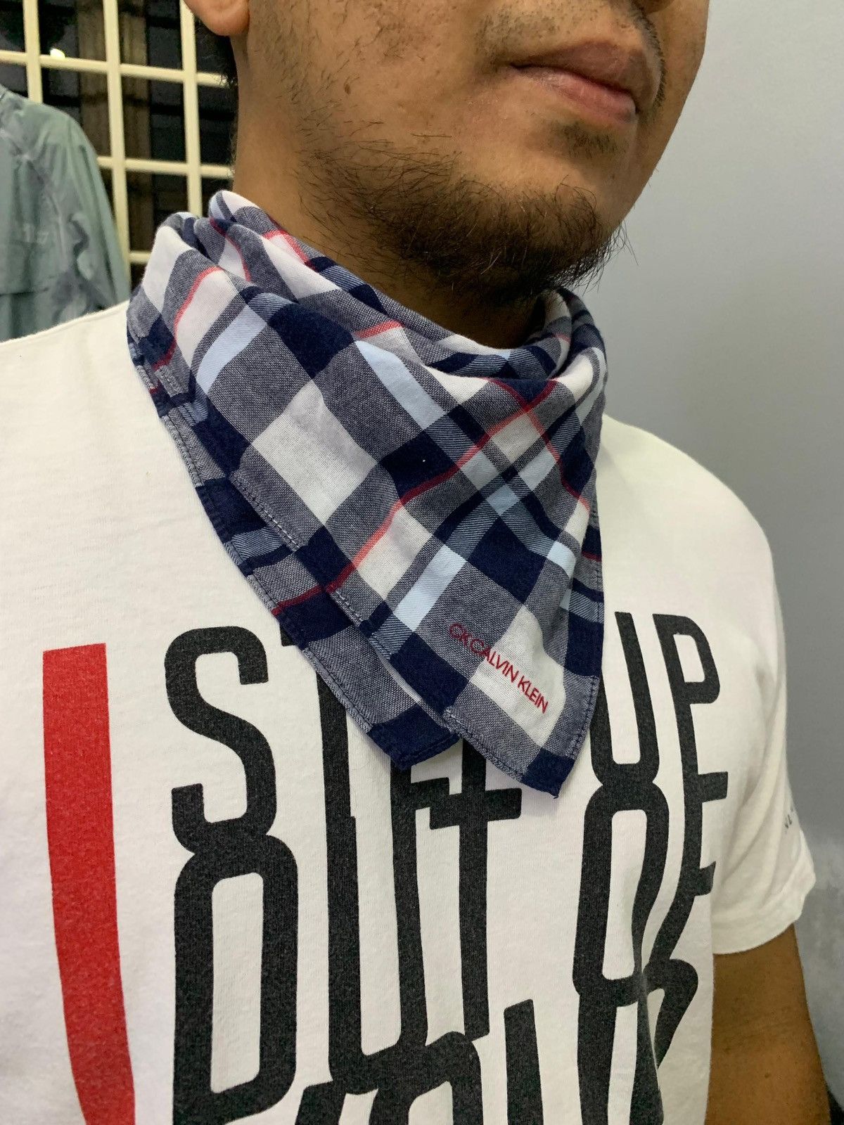 Calvin Klein Calvin Klein Plaid CK Embroidered Bandana Size ONE SIZE - 2 Thumbnail