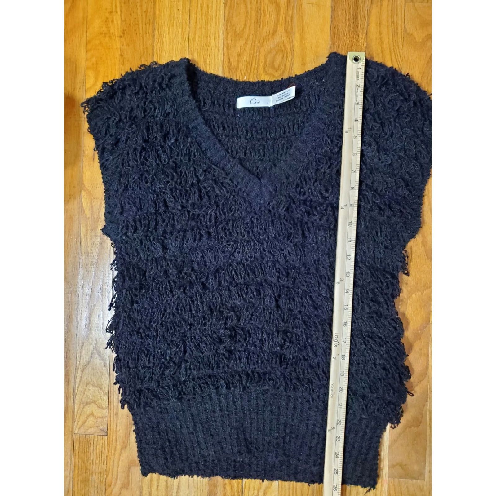 Vintage VINTAGE Cee Vest Sweater Sleeveless Acrylic Black L Fringe V Neck Size L / US 10 / IT 46 - 7 Thumbnail