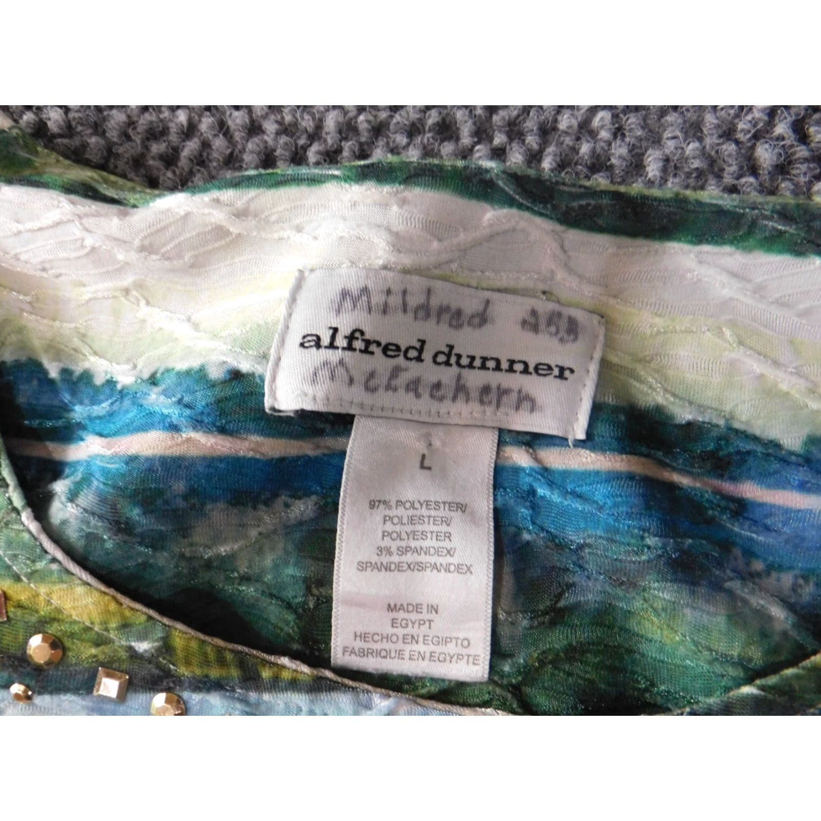 Vintage Alfred Dunner Blouse Shirt Womens L Green Striped Round Neck Pullover Stretch Casual Vintage: No Size L / US 10 / IT 46 - 4 Thumbnail