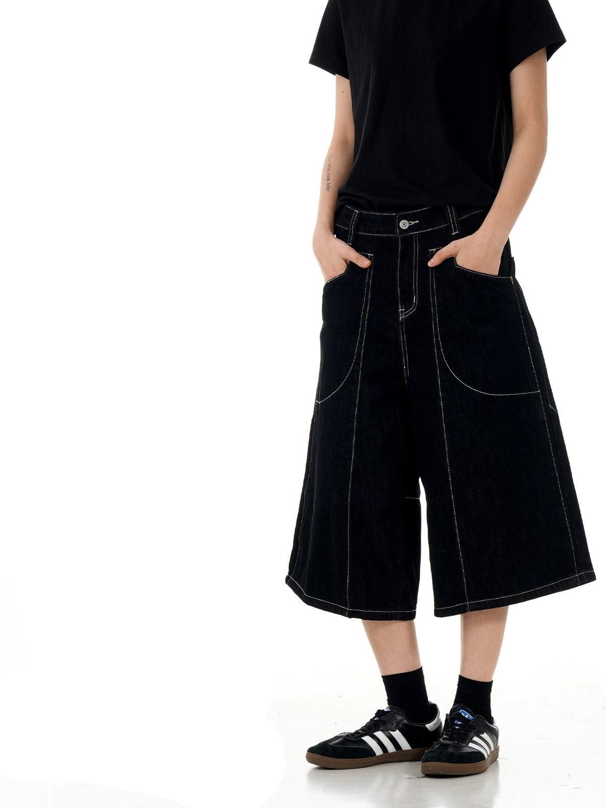 Jean Black Wide-Leg Cropped Denim Jorts | Heavy Contrast Size US 30 / EU 46 - 3 Thumbnail