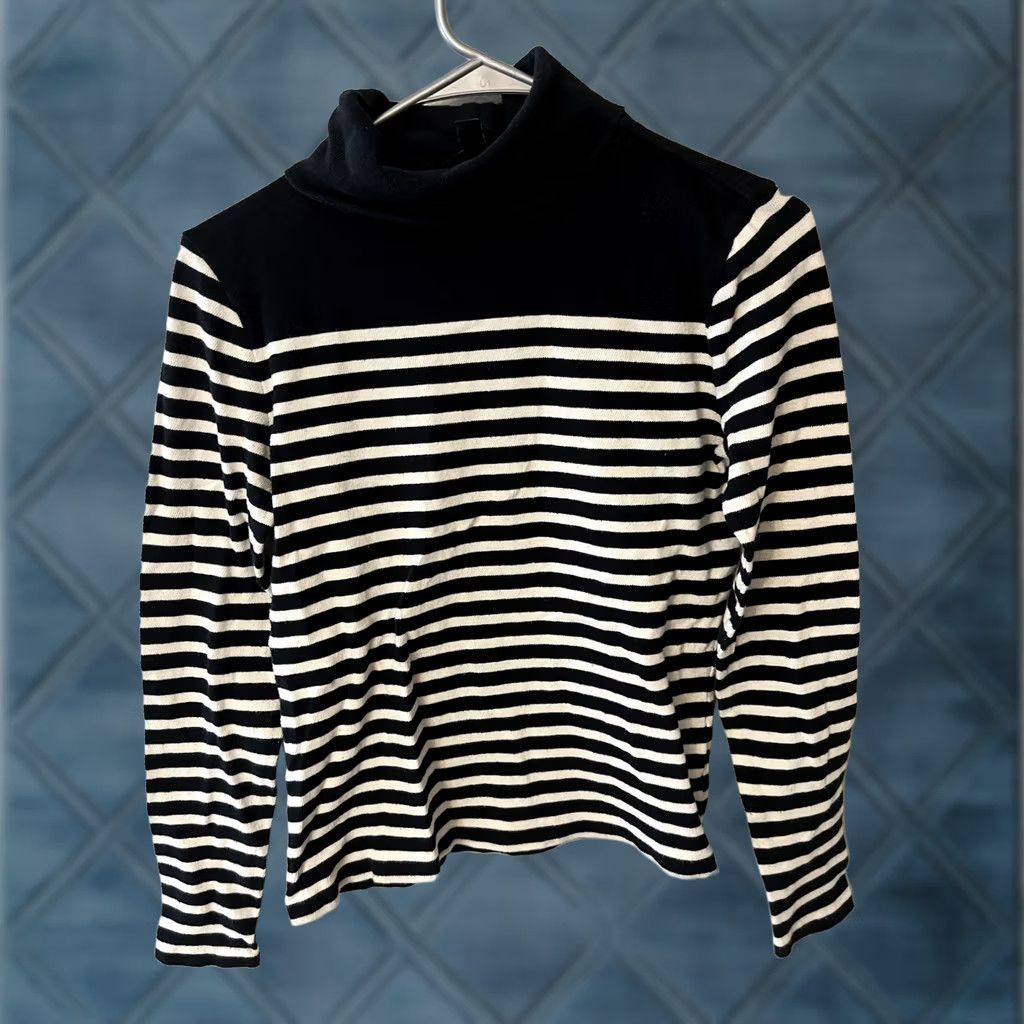 J.Crew J.Crew Sweater Women XS Blue Striped 100% Cotton Turtleneck Pullover Fitted Size XS / US 0-2 / IT 36-38 - 1 Thumbnail