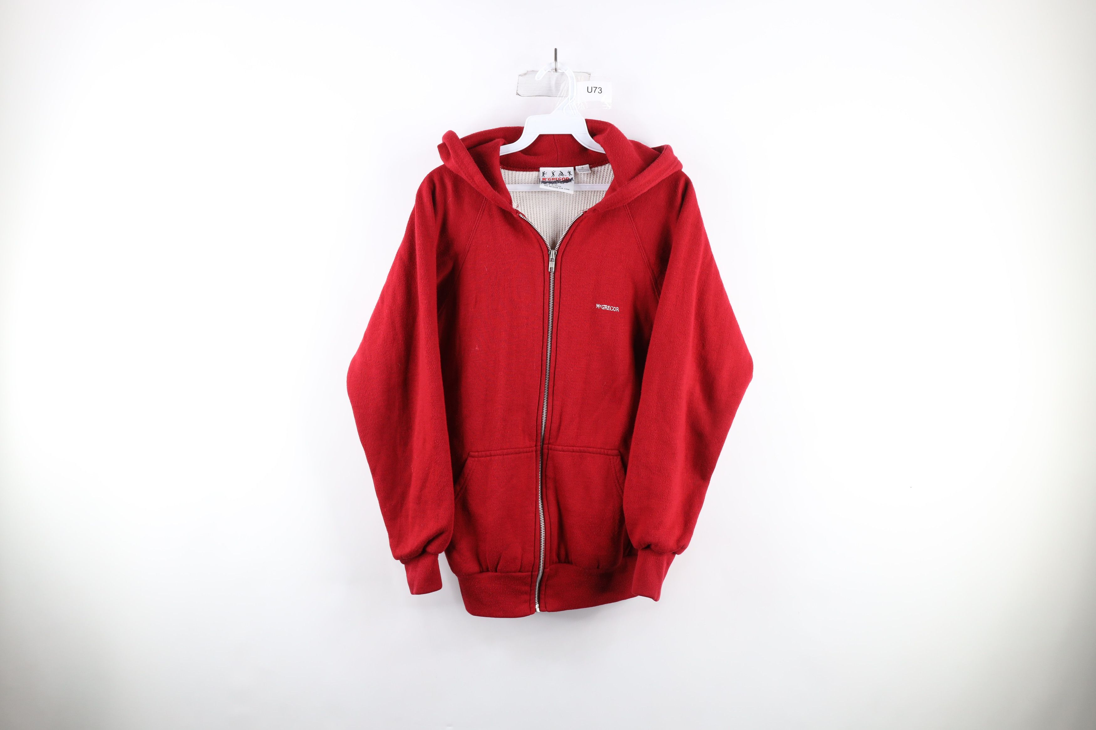 image of Vintage 70's Streetwear Waffle Knit Lined Full Zip Hoodie in Red, Men's (Size Small)