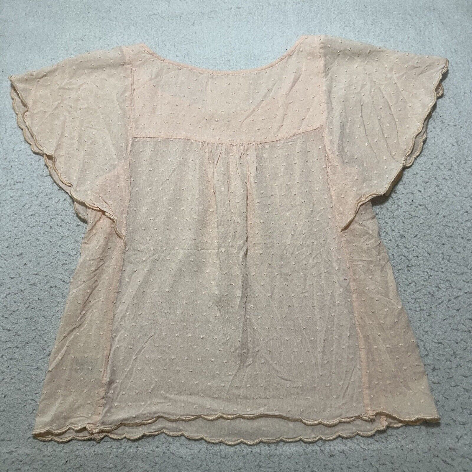 Other Anthropologie Maeve 2 Flutter Sleeve Pink Swiss Dot Scallop Size XS / US 0-2 / IT 36-38 - 10 Thumbnail