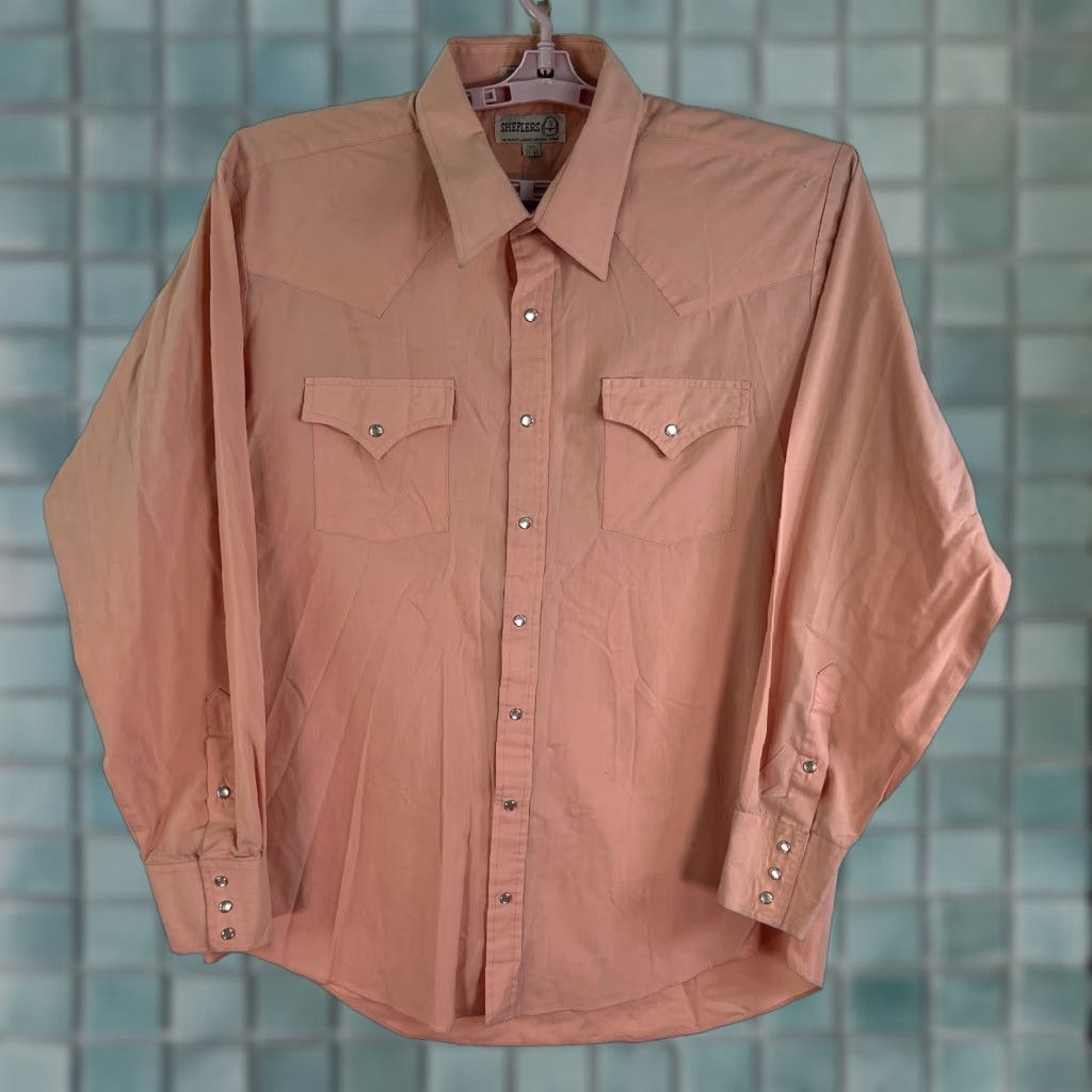 Vintage Sheplers Western Pearl-Snap Shirt Mens Size 17T Salmon Long Sleeve Button-Up Casual Western Shirt Mens 17T/35 Orange XS? Size US XL / EU 56 / 4 - 1 Thumbnail