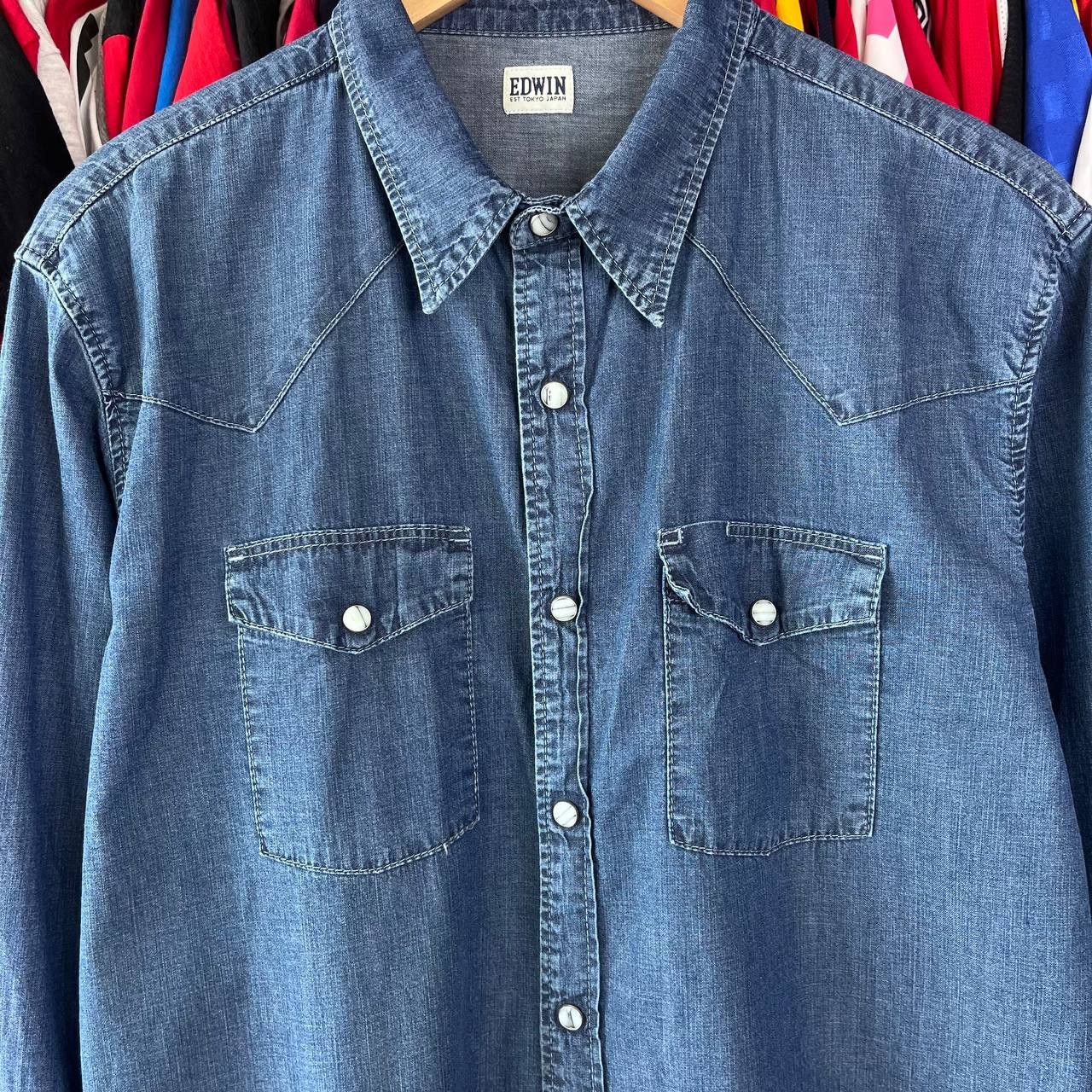 Edwin EDWIN Memphis Blue Denim Button Shirt Size L Size US L / EU 52-54 / 3 - 3 Thumbnail