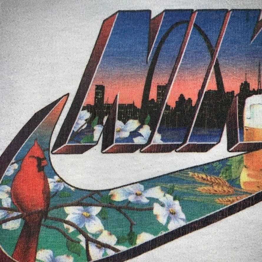 Nike VINTAGE Nike T-Shirt USA 80s St Louis Swoosh City Series Small Mens Crew Neck Short Sleeve White Graphic Tee USA Swoosh 1980s Vintage Nike Shirt Size US S / EU 44-46 / 1 - 3 Thumbnail