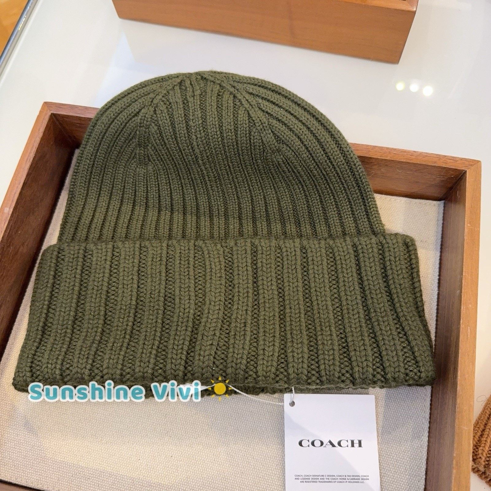 Coach NWT Coach 1941 Embroidered Knit Beanie Wool CU806 Olive Size ONE SIZE - 6 Thumbnail