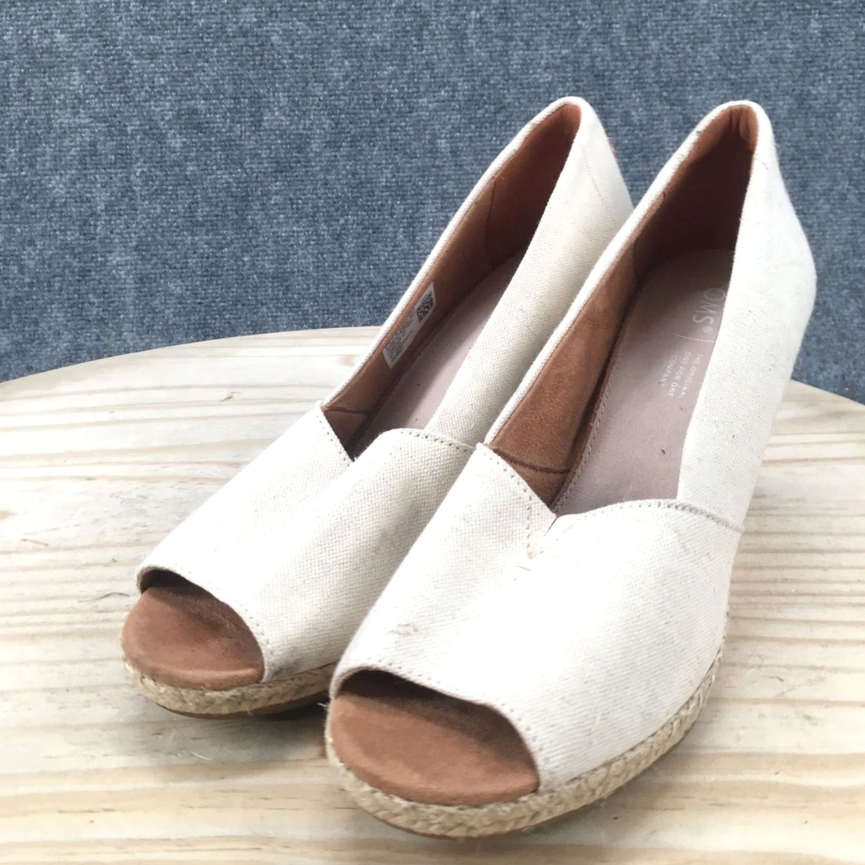 Toms Toms Sandals Womens 11 Michelle Wedge Espadrilles Beige Casual Slip On Peep Toe Size US 11 / IT 41 - 4 Thumbnail