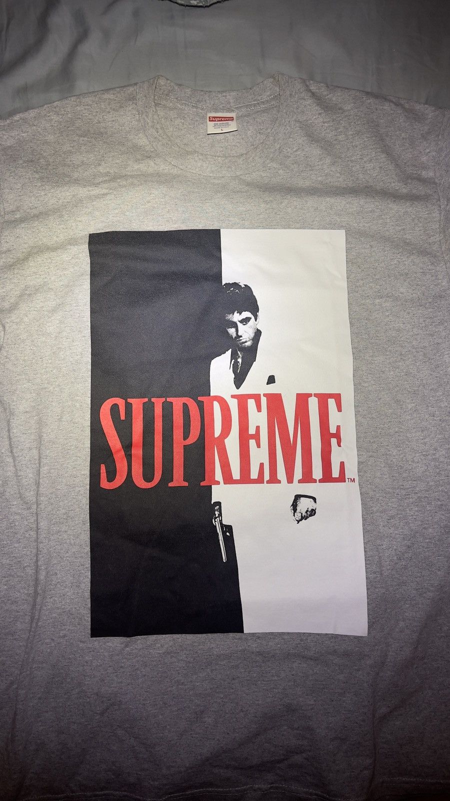 image of Supreme Scarface Split Tee in Grey, Men's (Size Large)