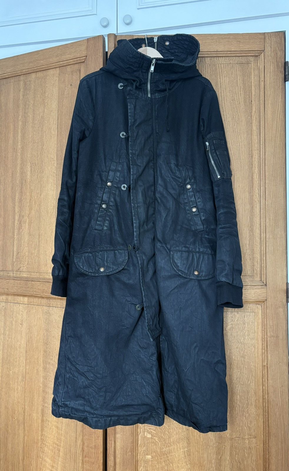 Rick Owen’s Drkshdw waxed denim exploder parka