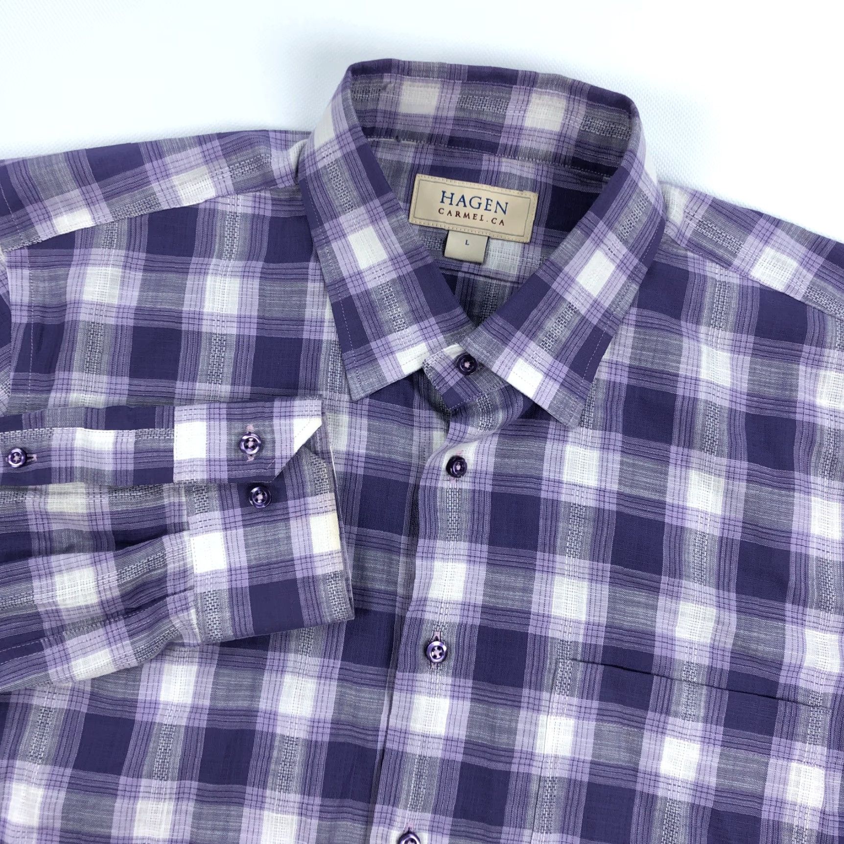 Vintage Hagen Shirt Mens Large Purple Plaid Long Sleeve Button Up Size US L / EU 52-54 / 3 - 2 Thumbnail