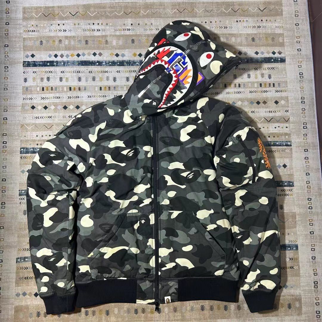 image of Bape Luminous Shark Full Zip Down Jacket in Black, Men's (Size Medium)