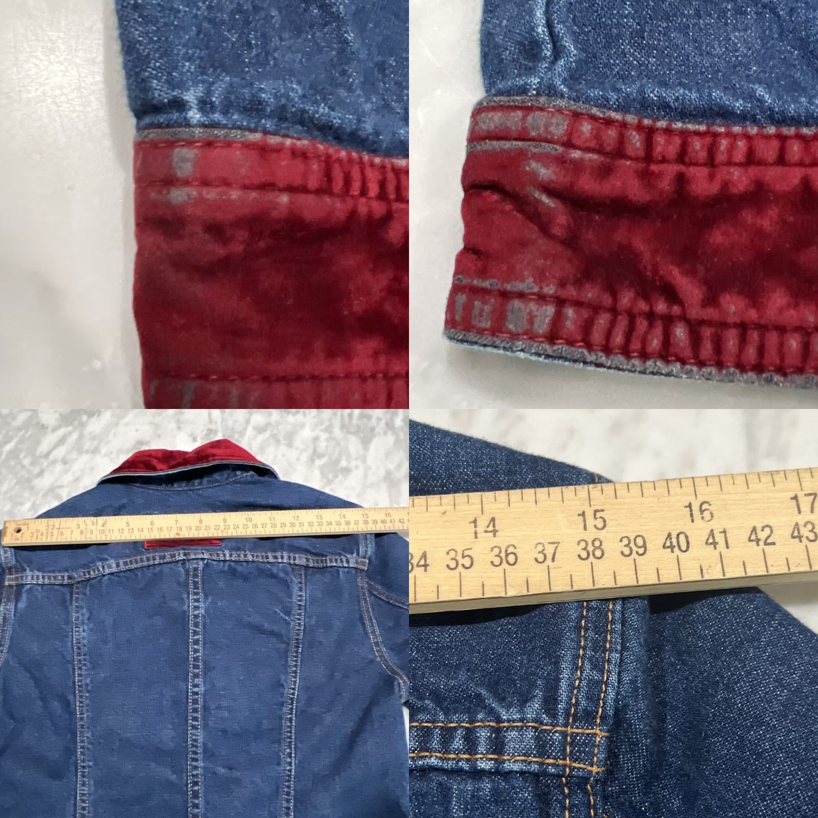 Guess VINTAGE Guess Glamour Denim Jacket Medium Red Velvet Trim Trucker USA Shirt Women's M 90s Biker Pockets Size M / US 6-8 / IT 42-44 - 9 Thumbnail