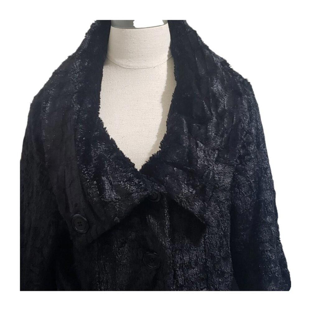 Designer CT1919 Ethyl Black Faux Fur Jacket with Belt Hoops L Size L / US 10 / IT 46 - 2 Thumbnail