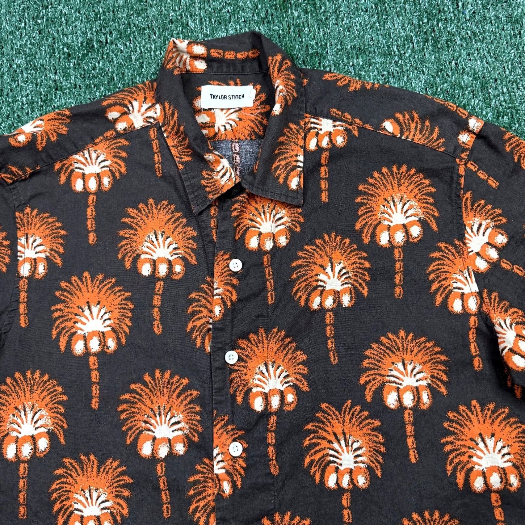Taylor Stitch Taylor Stitch Hawthorne Mirage Palm Linen Short Sleeve Button Up Men’s 40 Orange Size US 40 / EU 56 - 4 Thumbnail