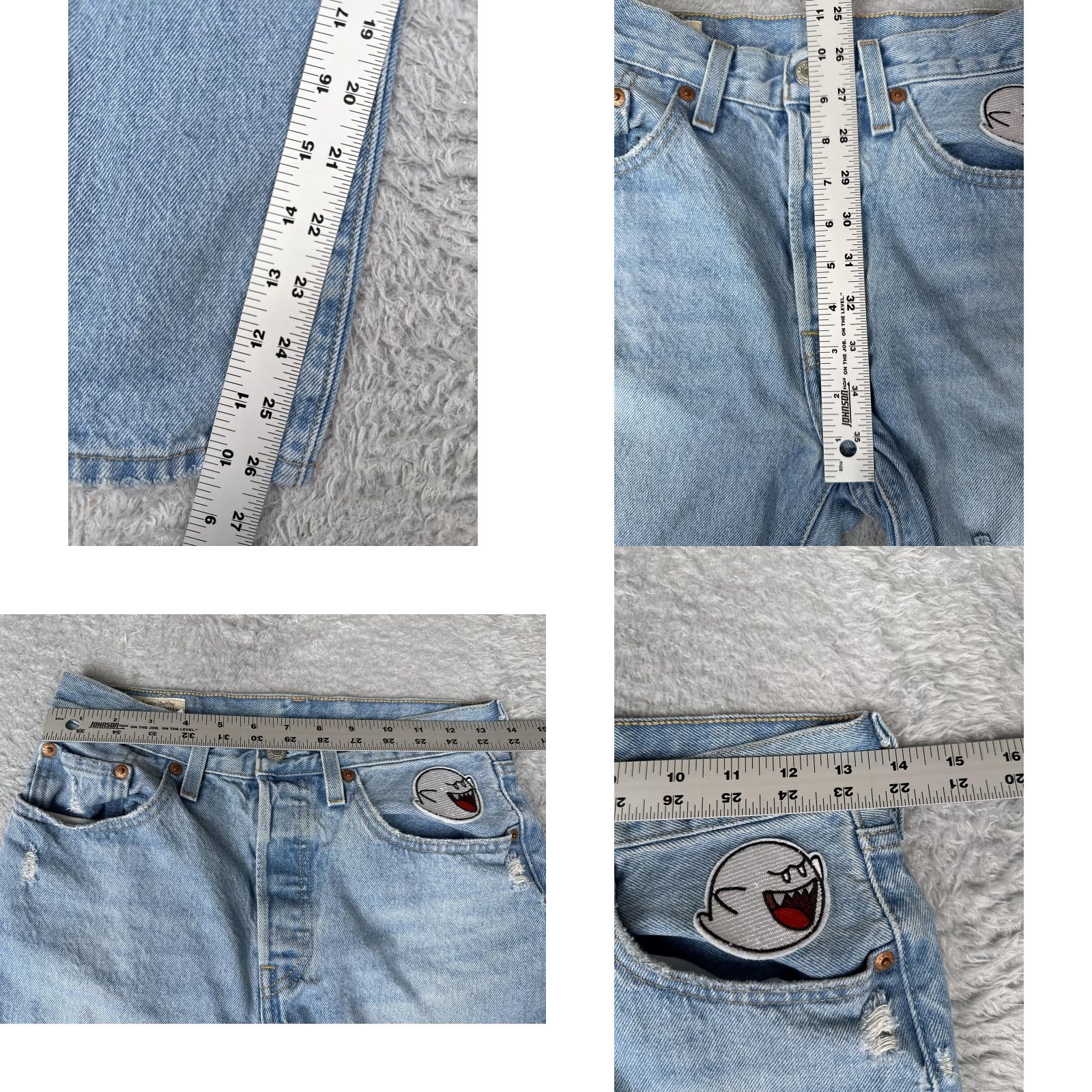 Levi's Levi's 501 Jeans Women 26x28 Light Wash Distressed Crop Embroidered Mario Boo Star 90s Retro USA-Style Denim Straight Pocket Jeans Distressed Buttons Size 26" / US 2 / IT 38 - 9 Thumbnail