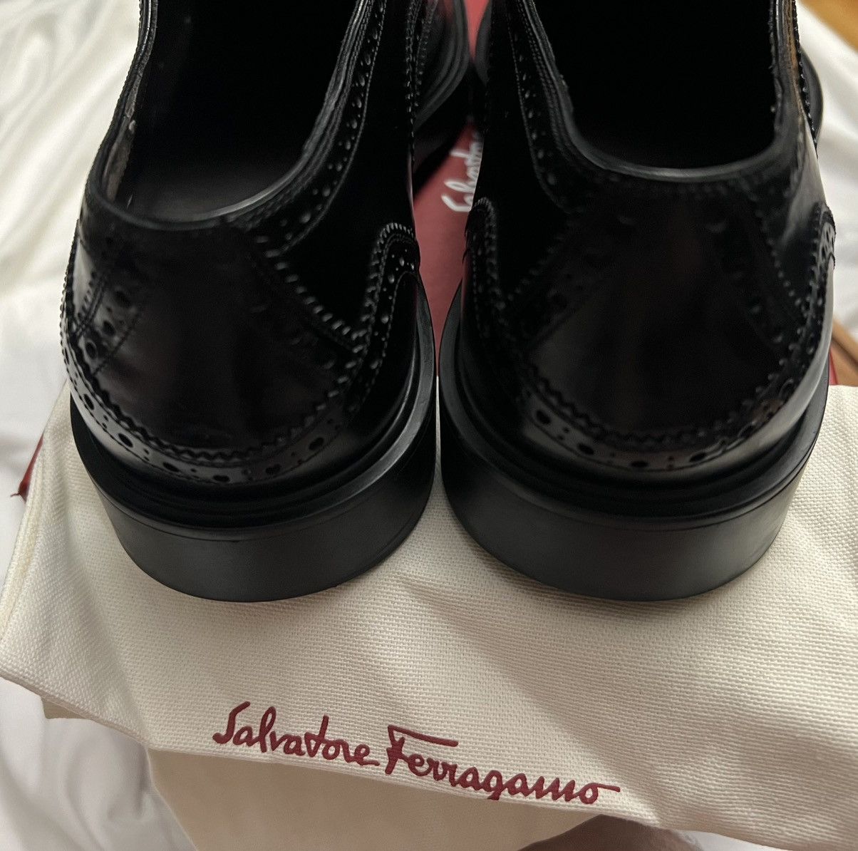 Salvatore Ferragamo Gambit Black Calf Slip-on Brogue Size US 11 / EU 44 - 8 Thumbnail
