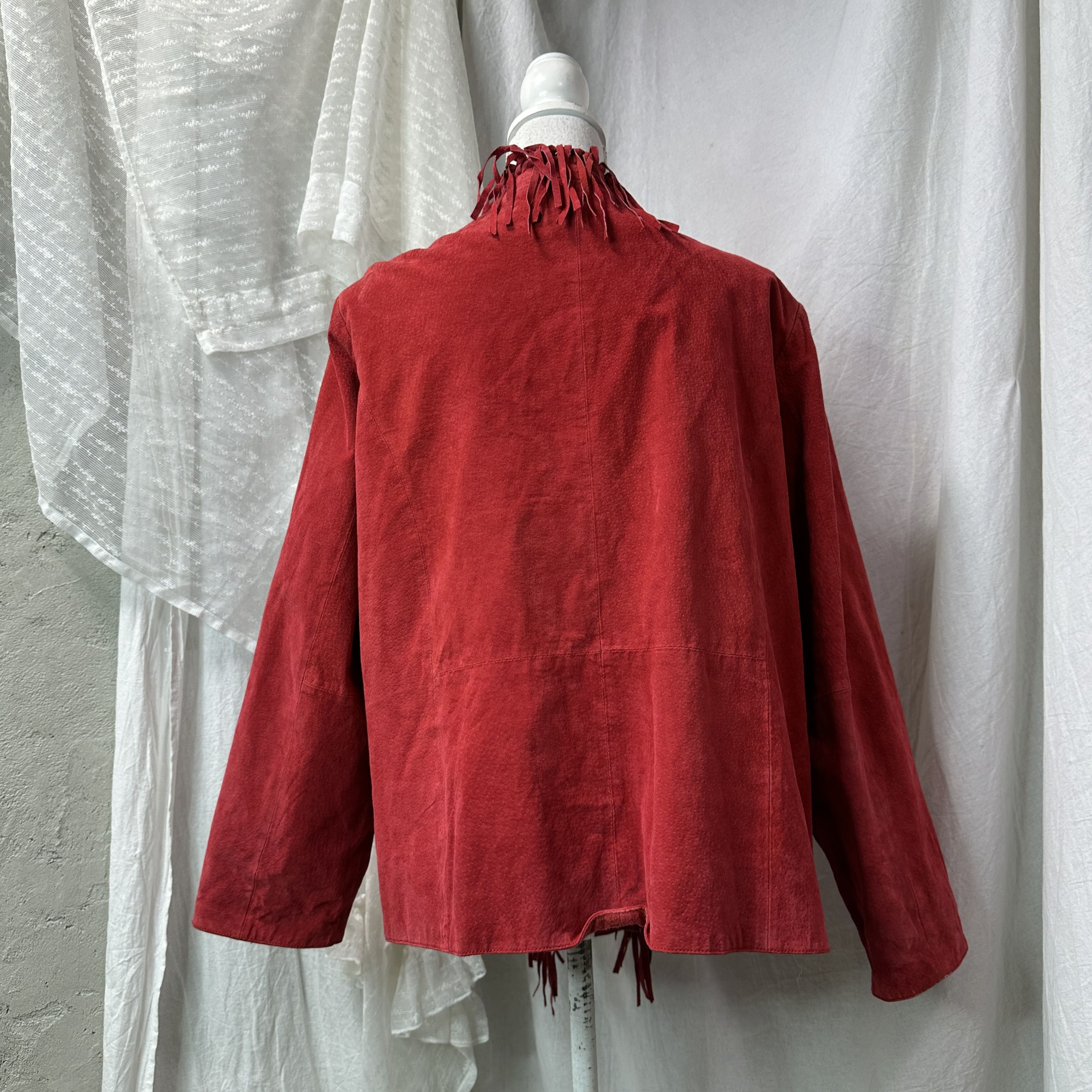 Vintage Vintage Leather Cherry Red Fringe Jacket Y2K Size XL / US 12-14 / IT 48-50 - 4 Thumbnail