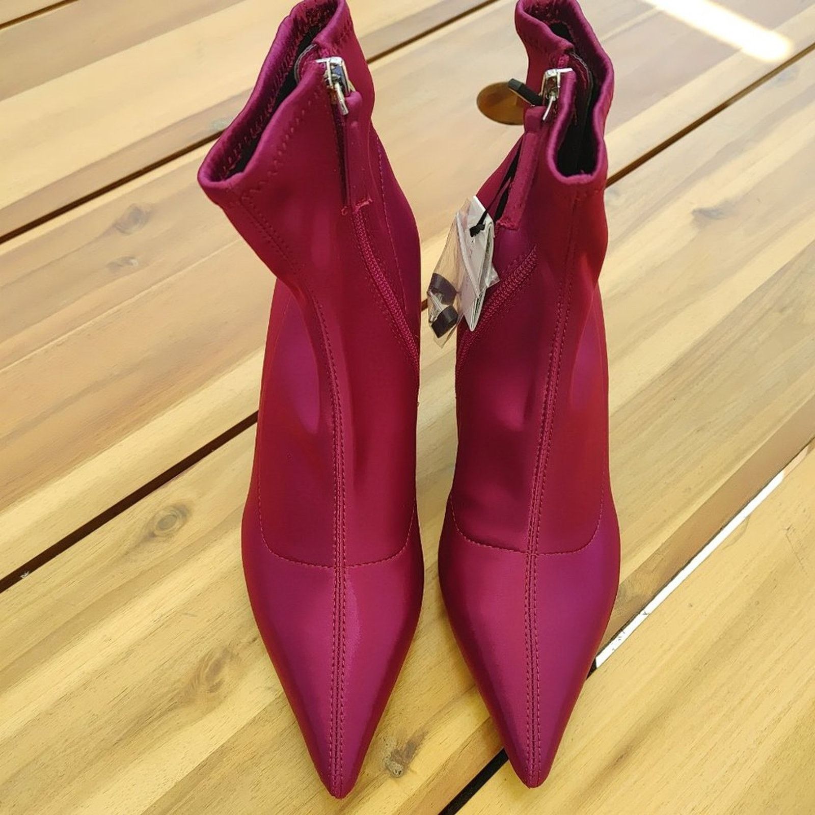Zara New Zara Uterque Fuchsia Ankle Heart Heel Satin Boots 37 Size US 6.5 / IT 36.5 - 2 Thumbnail