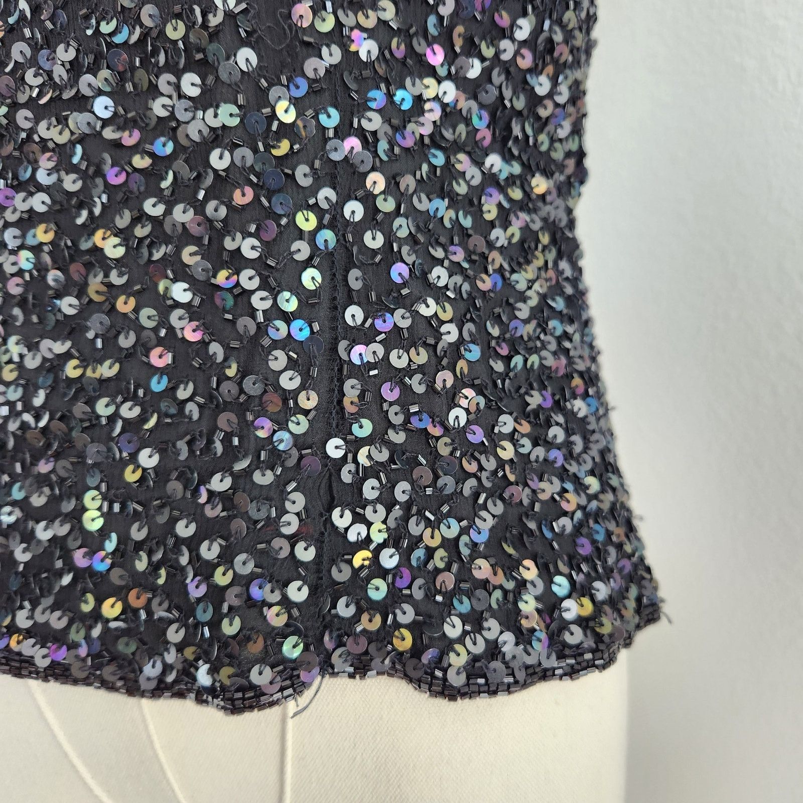 Vintage Vintage Black Iridescant Sequin Silk Embroidered Blouse S Size S / US 4 / IT 40 - 6 Thumbnail