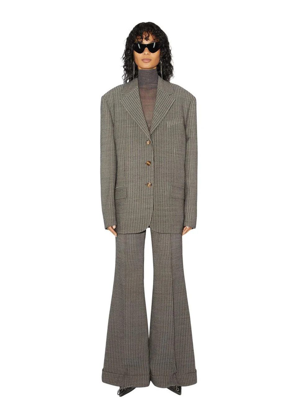 Acne Studios Acne Studios Pinstripe Wool Blazer- Multi Taupe Size XS / US 0-2 / IT 36-38 - 2 Thumbnail