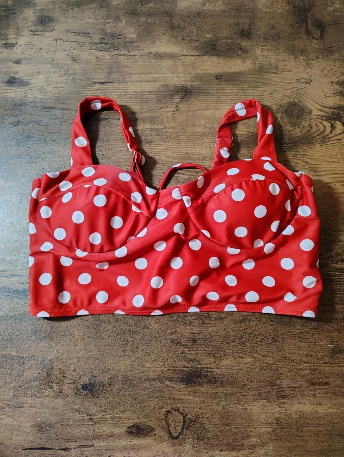 Designer Womens Bikini Top Polka Dots Adjustable Built In Bra Retro Size ONE SIZE - 1 Thumbnail