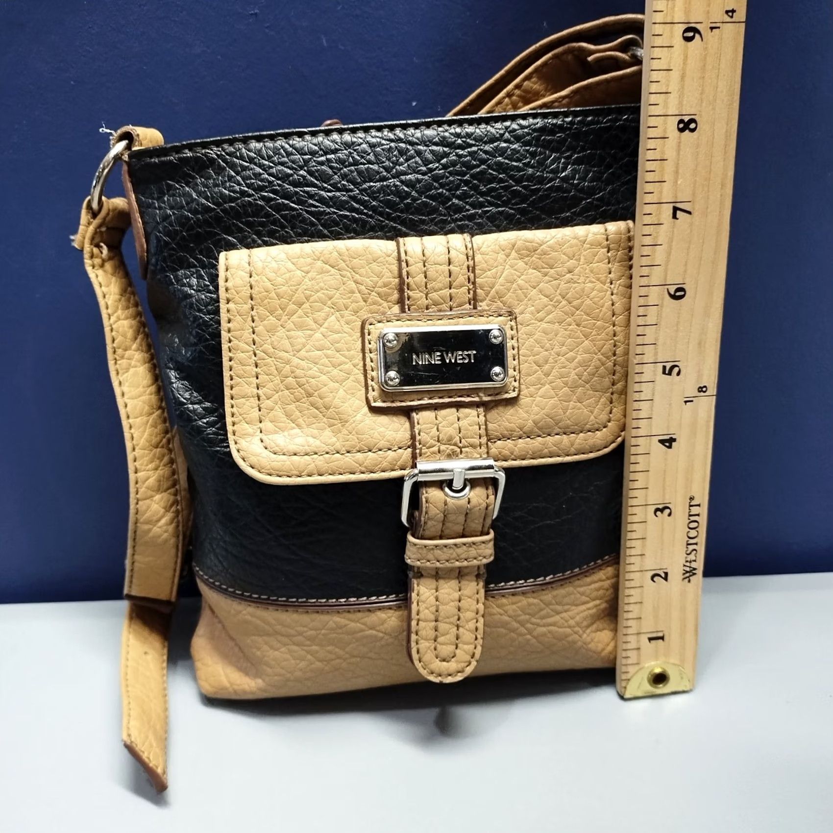 Nine West Nine West Crossbody Bag Womens Monogram Two Tone Black Tan Adjustable Straps Medium Color: Tan & Black Size ONE SIZE - 6 Thumbnail