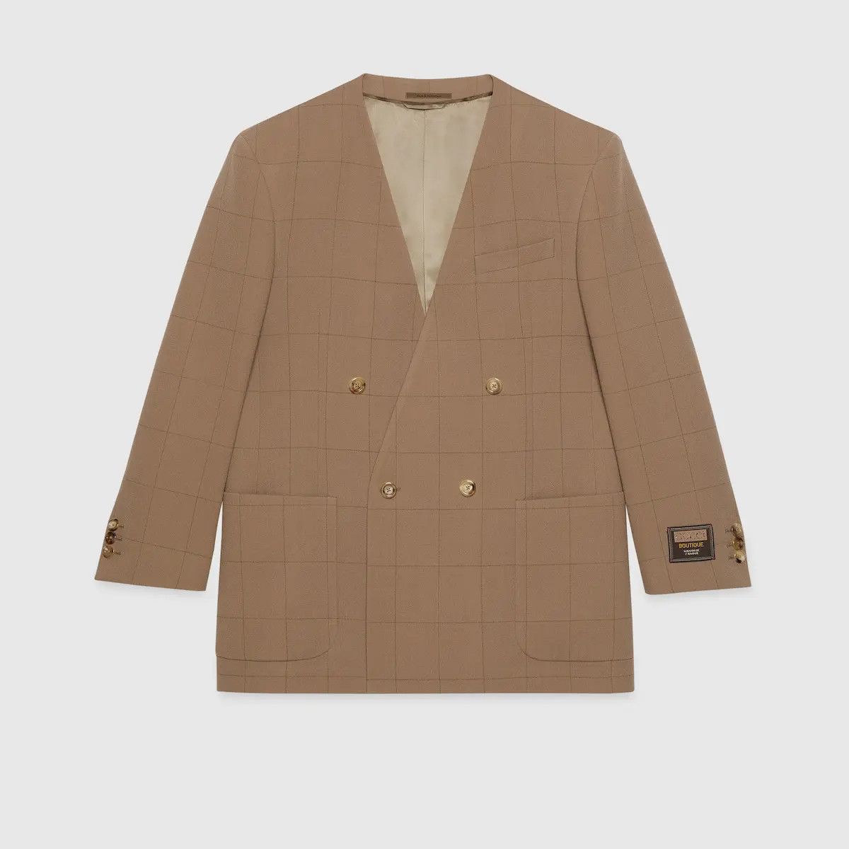 Gucci o1s1wg110225 Wide Check Wool Jacket With Label in Beige Size US M / EU 48-50 / 2 - 1 Preview