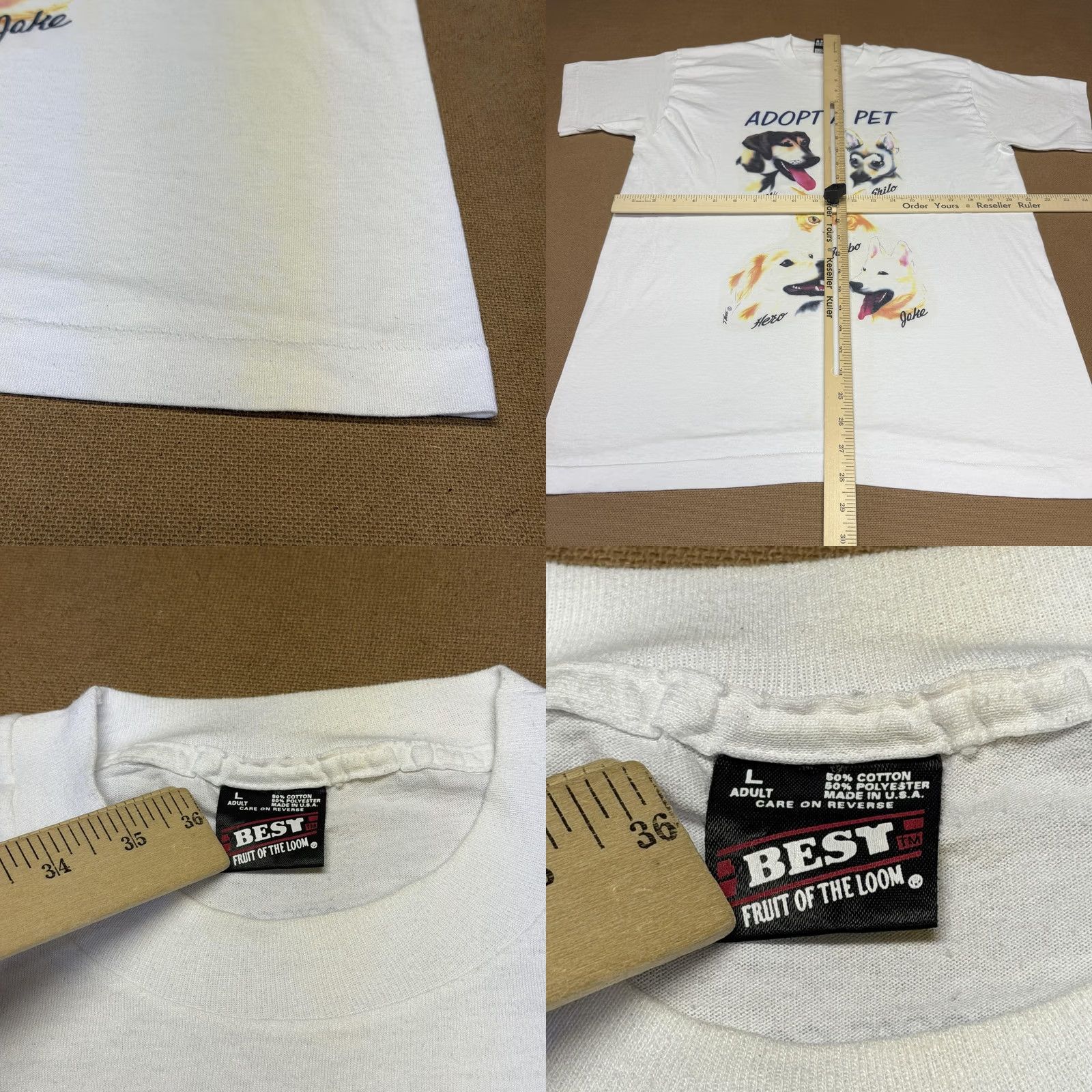Fruit Of The Loom VINTAGE Fruit Of The Loom Shirt Mens Large White Adopt A Pet Dog Cat Tee 90s Size US L / EU 52-54 / 3 - 8 Thumbnail