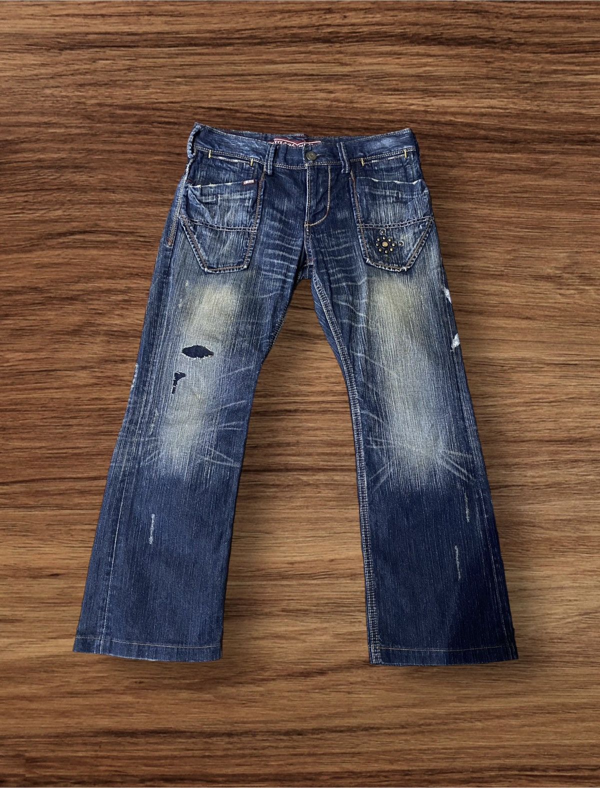If Six Was Nine Japanese Brand Liberto Xxx Flare Distressed Denim Size US 33 - 1 Thumbnail