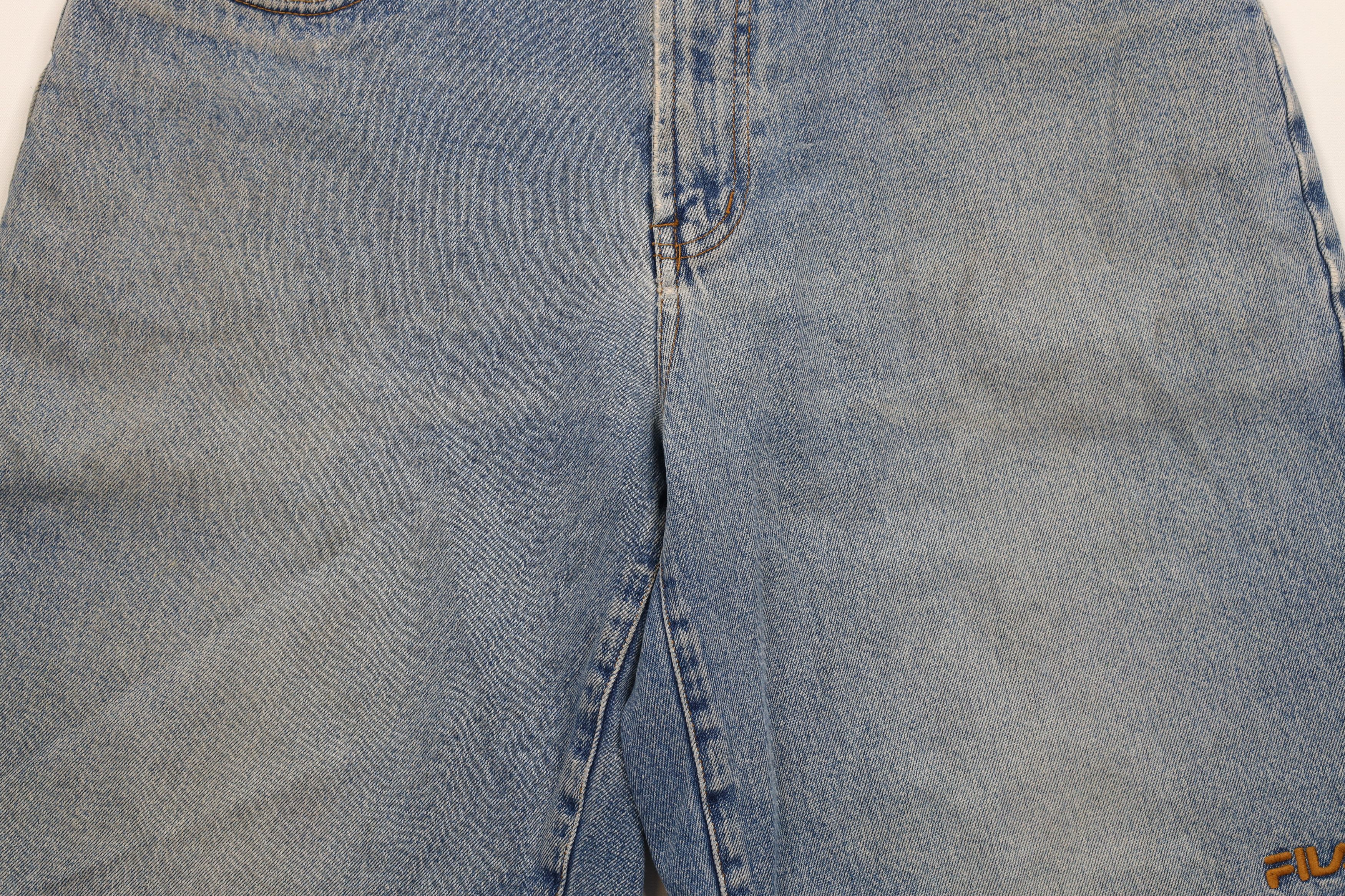 Fila × Vintage Vintage 90s Fila Spell Out Baggy Fit Denim Jean Shorts Jorts Size US 32 / EU 48 - 3 Thumbnail