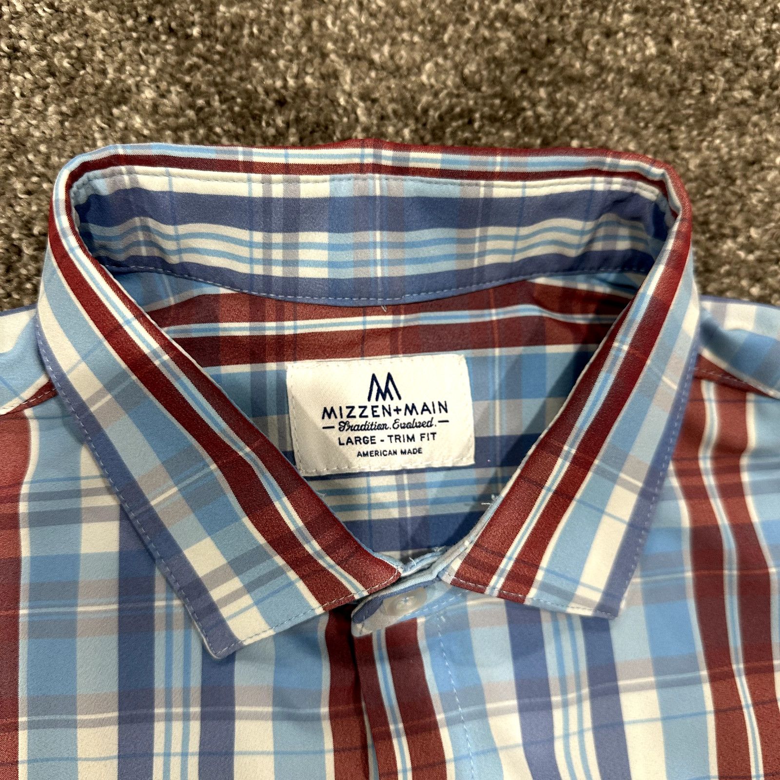 Mizzen+Main Mizzen+Main Shirt Mens Large Trim Fit Performance Blue Plaid Size US L / EU 52-54 / 3 - 3 Thumbnail
