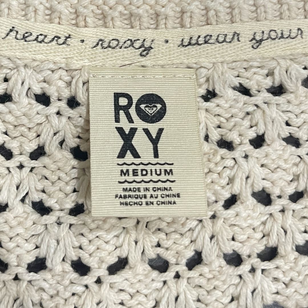 Other Roxy Open Knit Crochet VNeck Sweater Beachy Boho Relaxed Fit Size M / US 6-8 / IT 42-44 - 3 Thumbnail