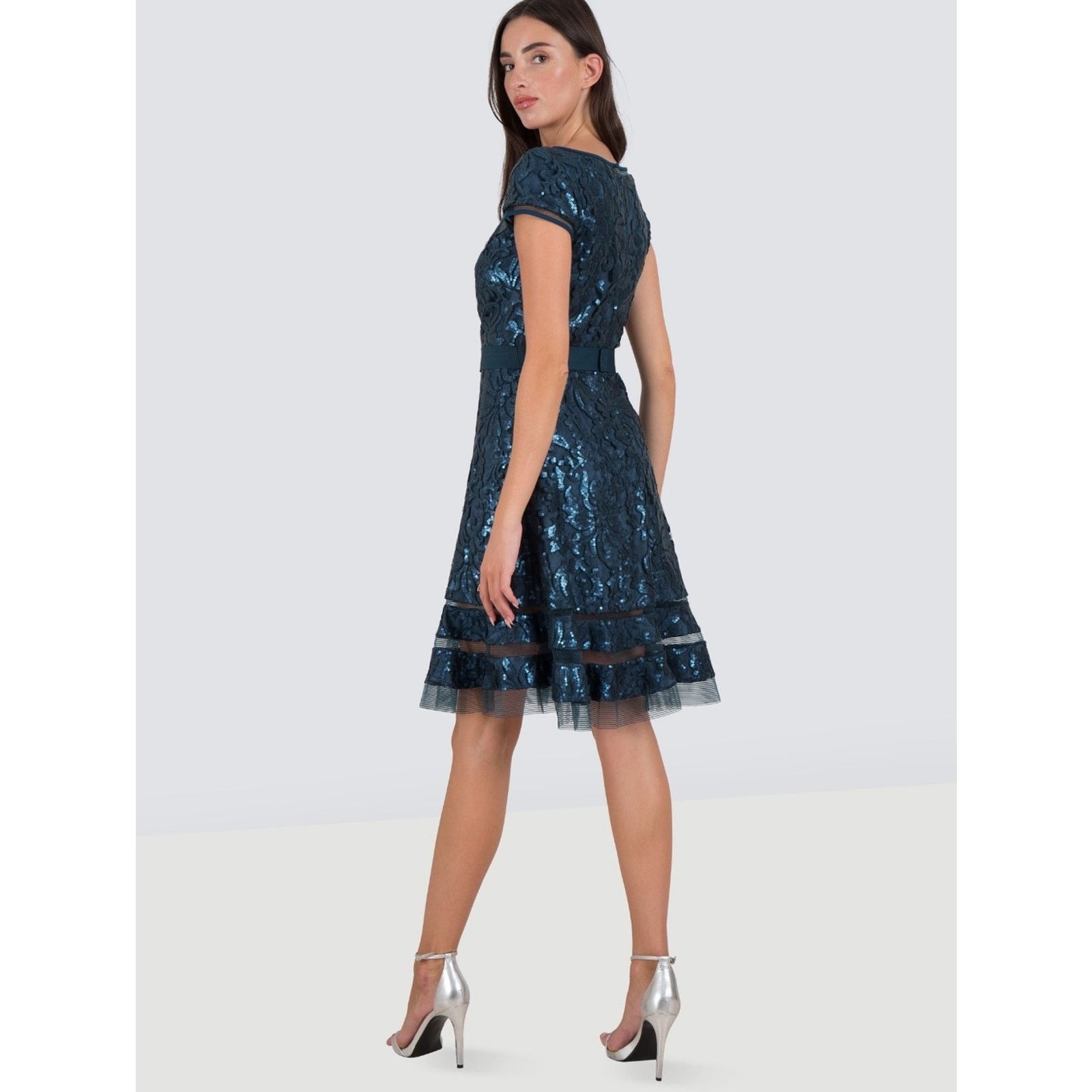 Tadashi Shoji Tadashi Shoji Navy Sequin Lace Fit-and-Flare Dress 14 Size L / US 10 / IT 46 - 4 Thumbnail