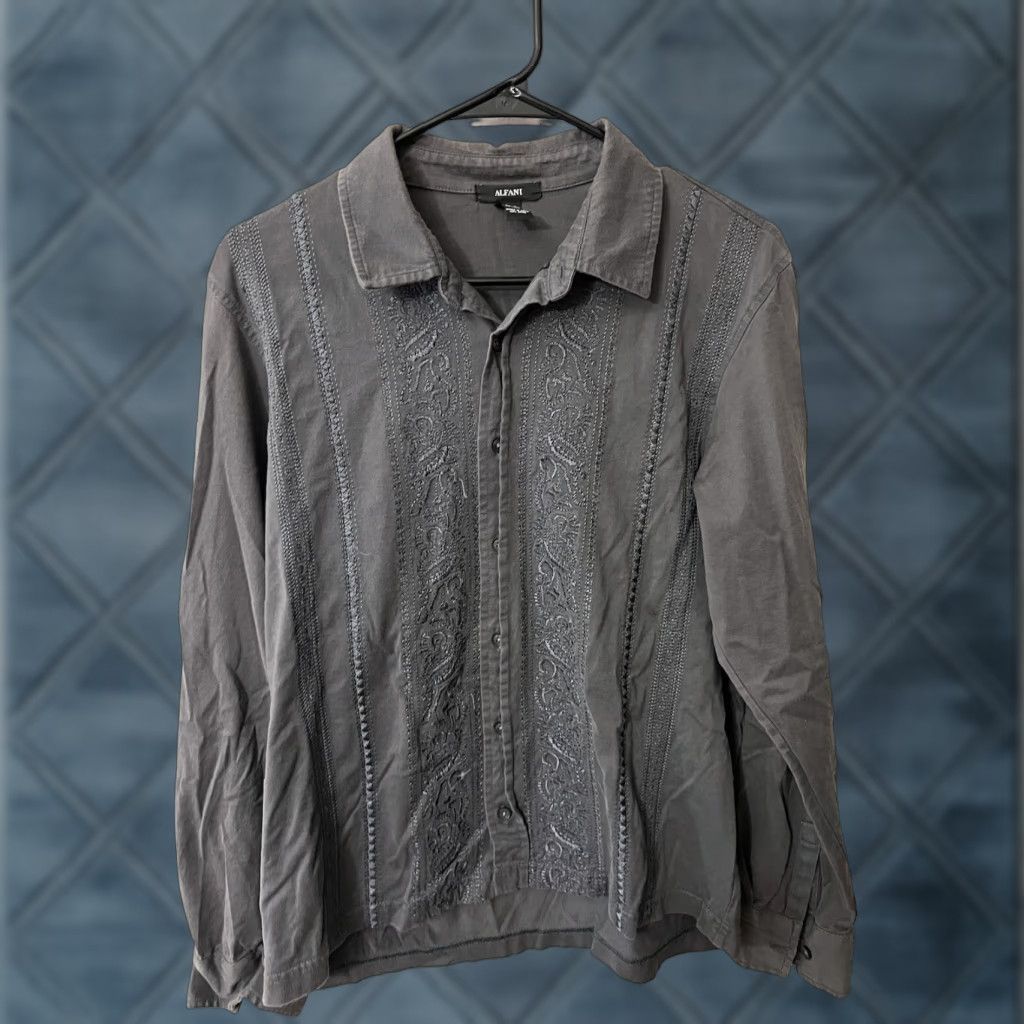 Alfani Alfani Gray Button-Down Shirt Small Gray Embroidery Shirt Mens Small Gray Embroidery Size US S / EU 44-46 / 1 - 1 Thumbnail