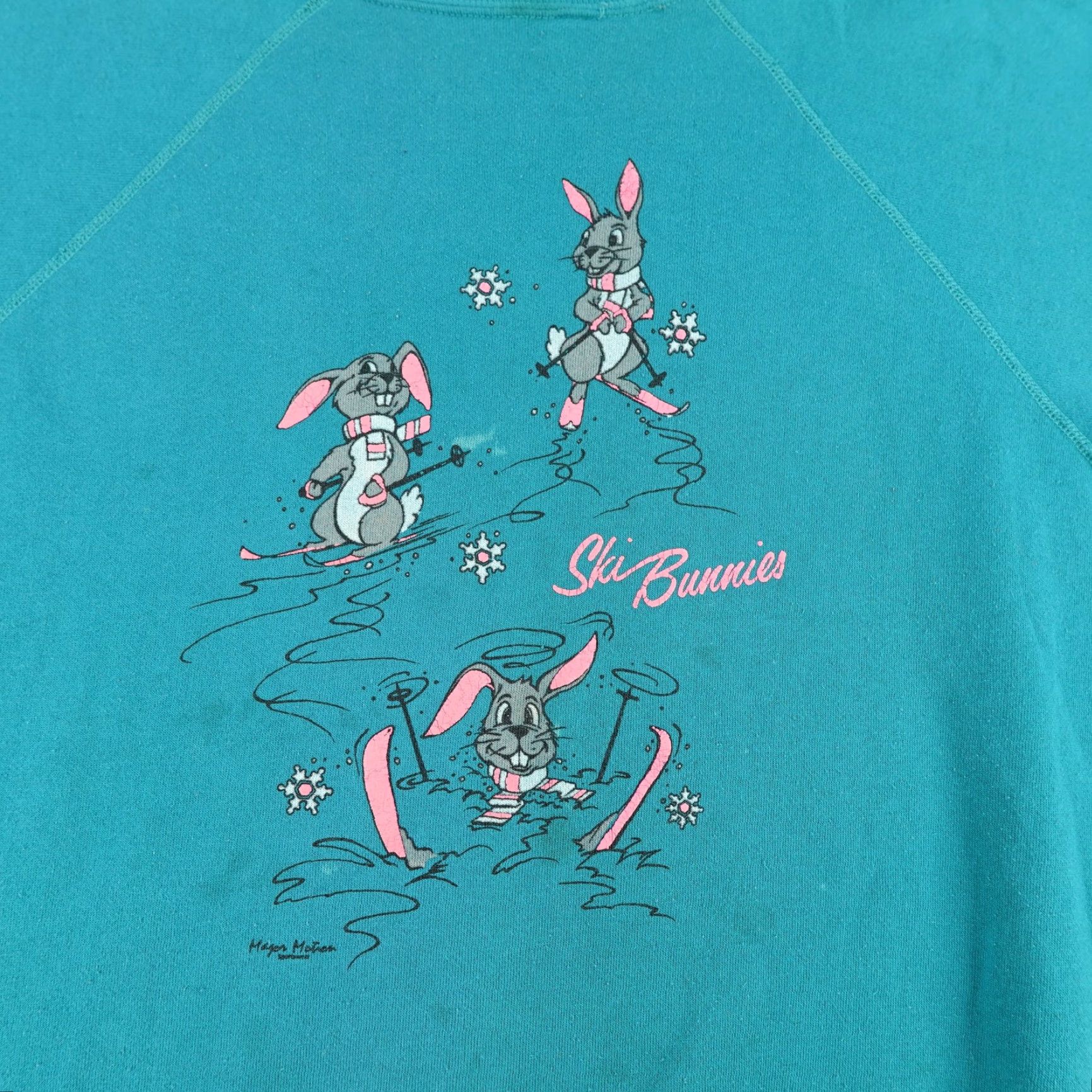Hanes VINTAGE Hanes Ski Bunnies Sweatshirt Womens XL Crewneck Blue 90s Bunny Winter USA Graphic Print Raglan Sleeve Mens Womens Boys Girls Size XL / US 12-14 / IT 48-50 - 2 Thumbnail