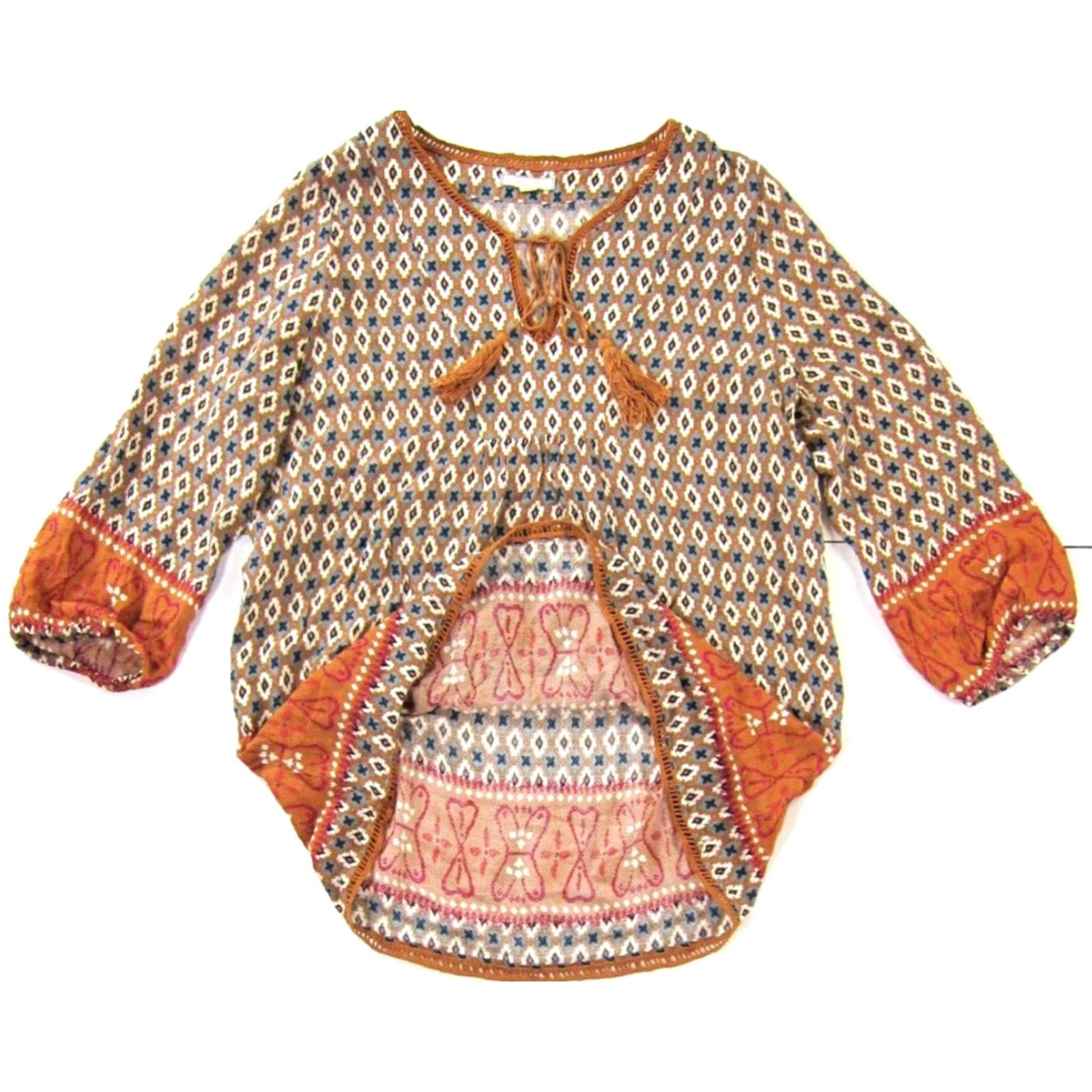 Vintage Pleione Blouse 3/4 Sleeve Tunic Peasant Floral Shirt Womens S Orange Blue Pink 100% Rayon Size S / US 4 / IT 40 - 5 Thumbnail