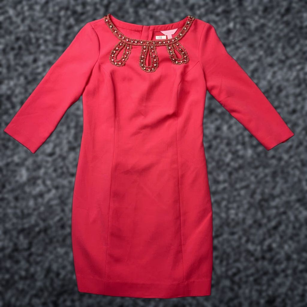 Lilly Pulitzer Lilly Pulitzer Dress Womens 6 Pink Beaded Neck Sheath 3/4 Sleeve Party Cocktail Size M / US 6-8 / IT 42-44 - 1 Thumbnail
