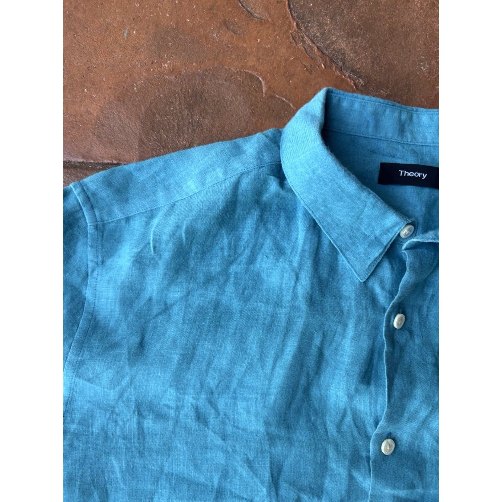 Theory Theory Button-Down Shirt Men’s XL 100% Linen Blue Regular size fits Mens Shirt Size US XL / EU 56 / 4 - 5 Thumbnail