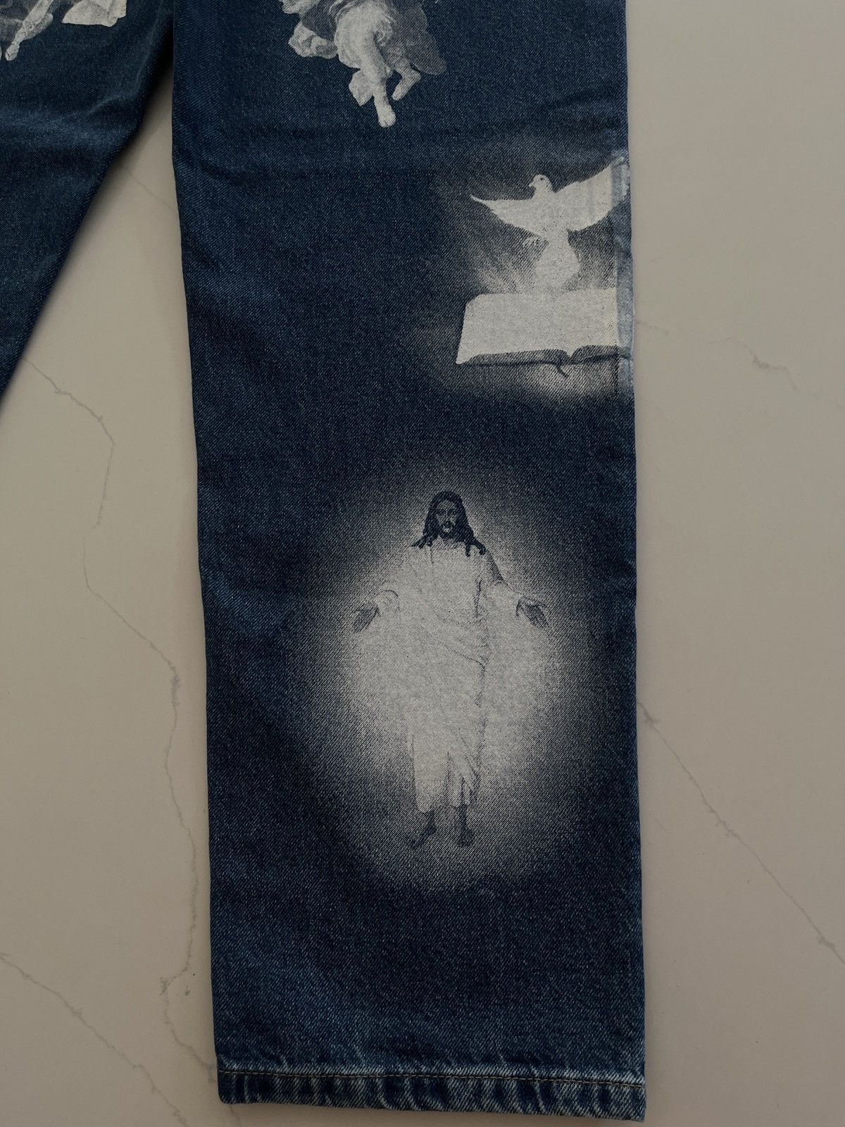 LFDY × Vintage LFDY Holy Print Denim Jeans Size US 32 / EU 48 - 7 Thumbnail