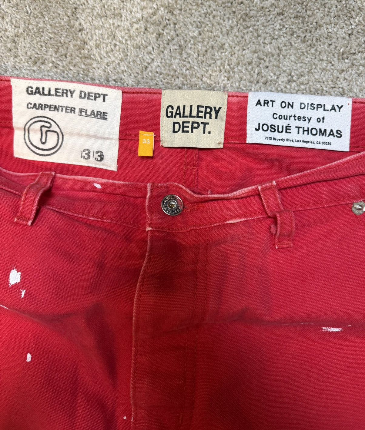 Gallery Dept. Gallery Dept LA Flare Paint Splatter Carpenter Jeans Red Size US 33 - 3 Thumbnail