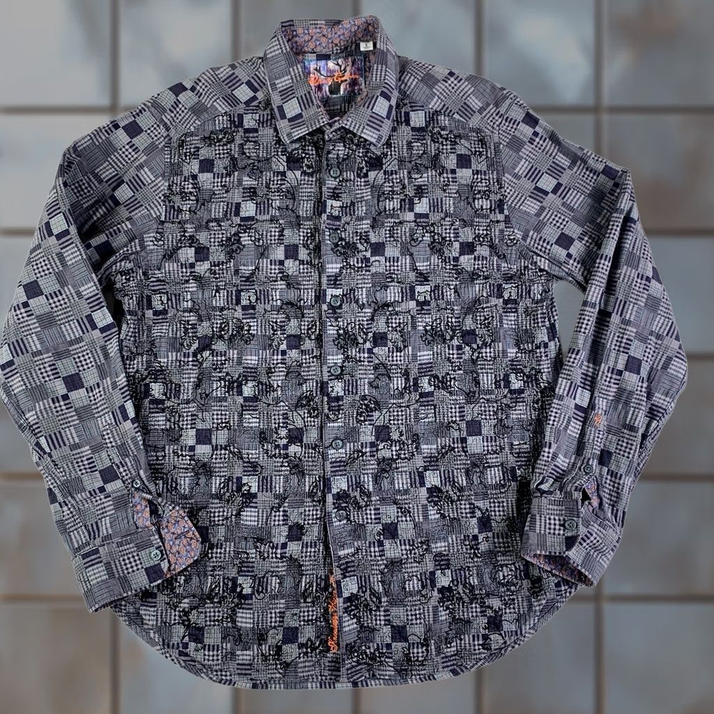 Robert Graham Robert Graham Shirt Men Large Gray Patchwork Button-Up Long Sleeve Cotton Plaid Paisley Flip Cuff Classic Fit Size US L / EU 52-54 / 3 - 1 Thumbnail